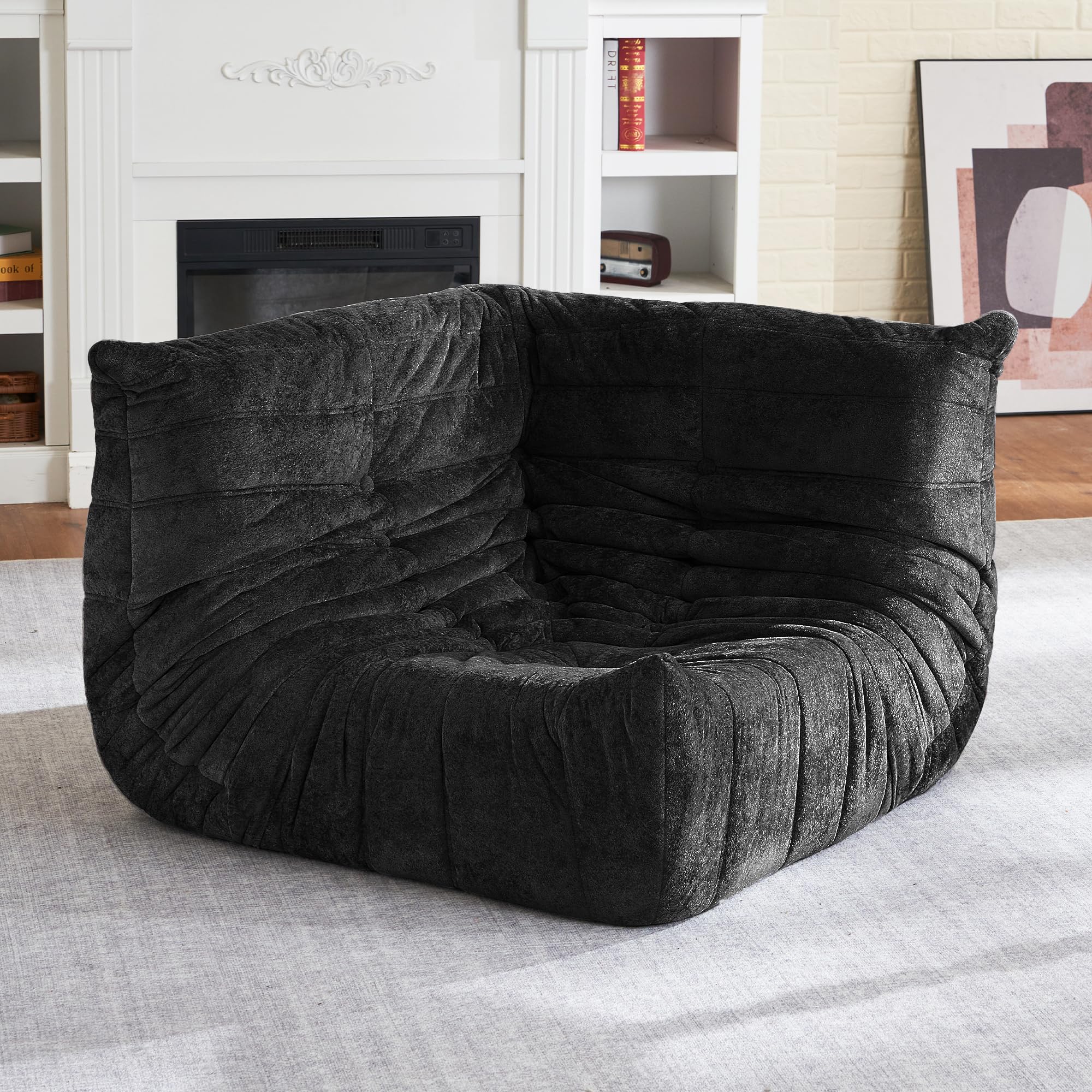 HABUTWAY Giant Bean Bag Chairs Lazy Sofa for Adults,Corner,Black
