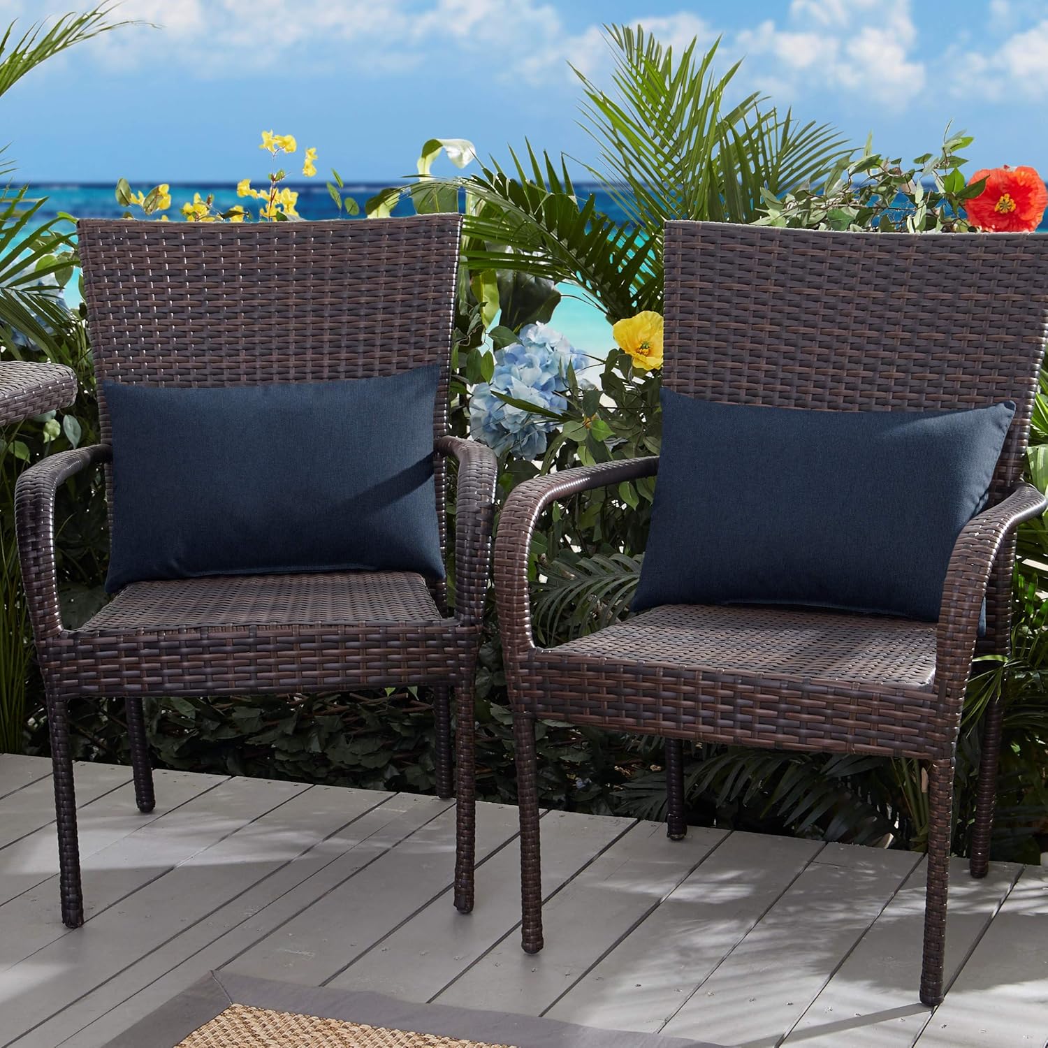 Sorra Home Indoor/Outdoor 12 by 18-inch Knife Edge Pillow, Navy, Set of 2