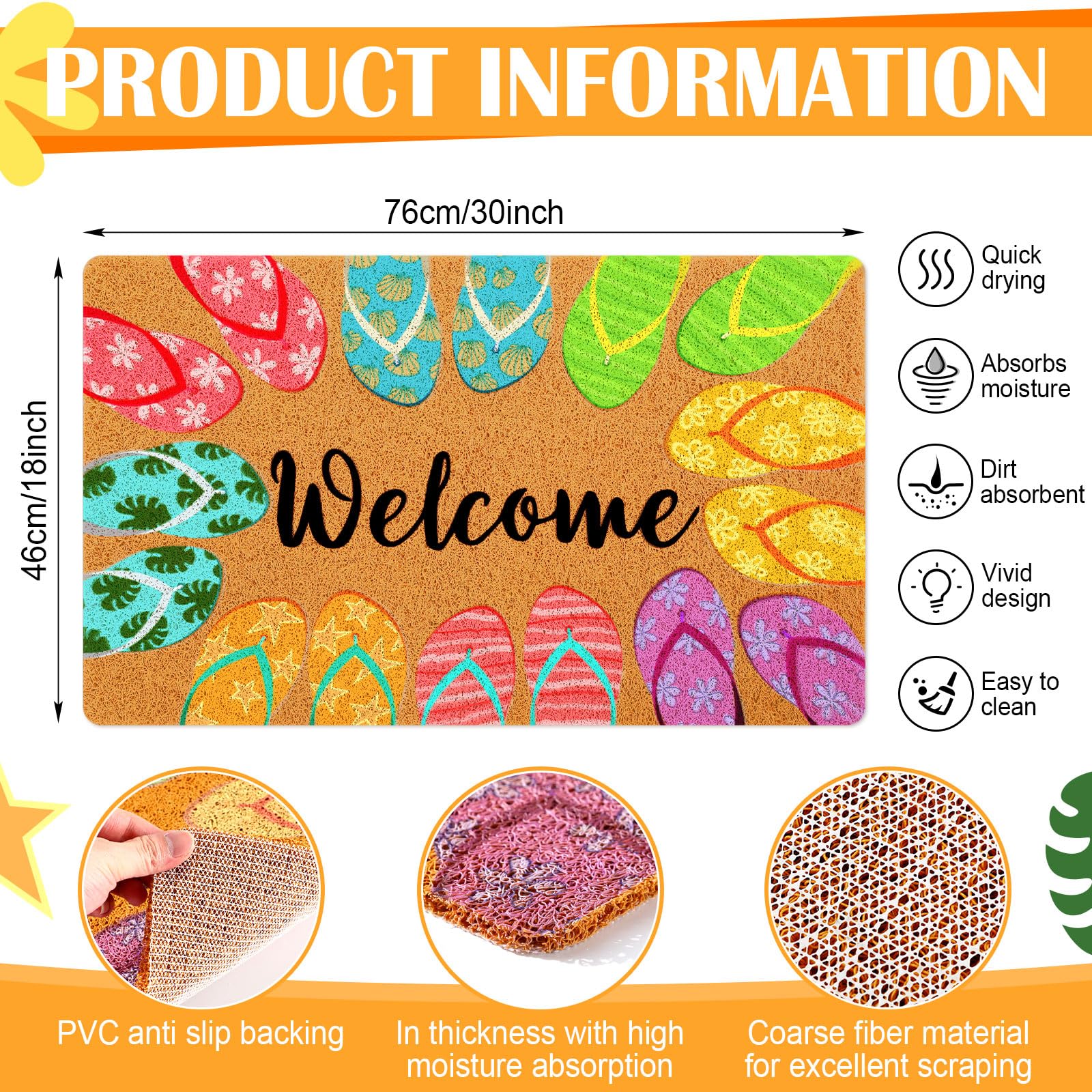 Crease-Free Reversible Indoor/Outdoor 100% Recycled Plastic Mat/Rug - Weather, Water, Stain, Fade and UV Resistant - Marrakech- 4'x6' - Orange&White