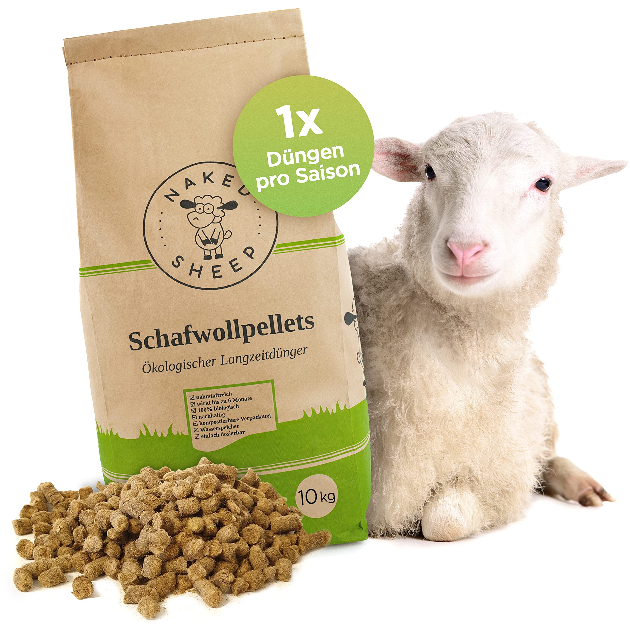 NAKED SHEEP Bio Universal Langzeitdünger aus Schafwolle, 10 kg organischer Dünger für Zimmerpflanzen, Tomaten, Gemüse und Gartenpflanzen - Bodenaktivator und Wasserspeicher