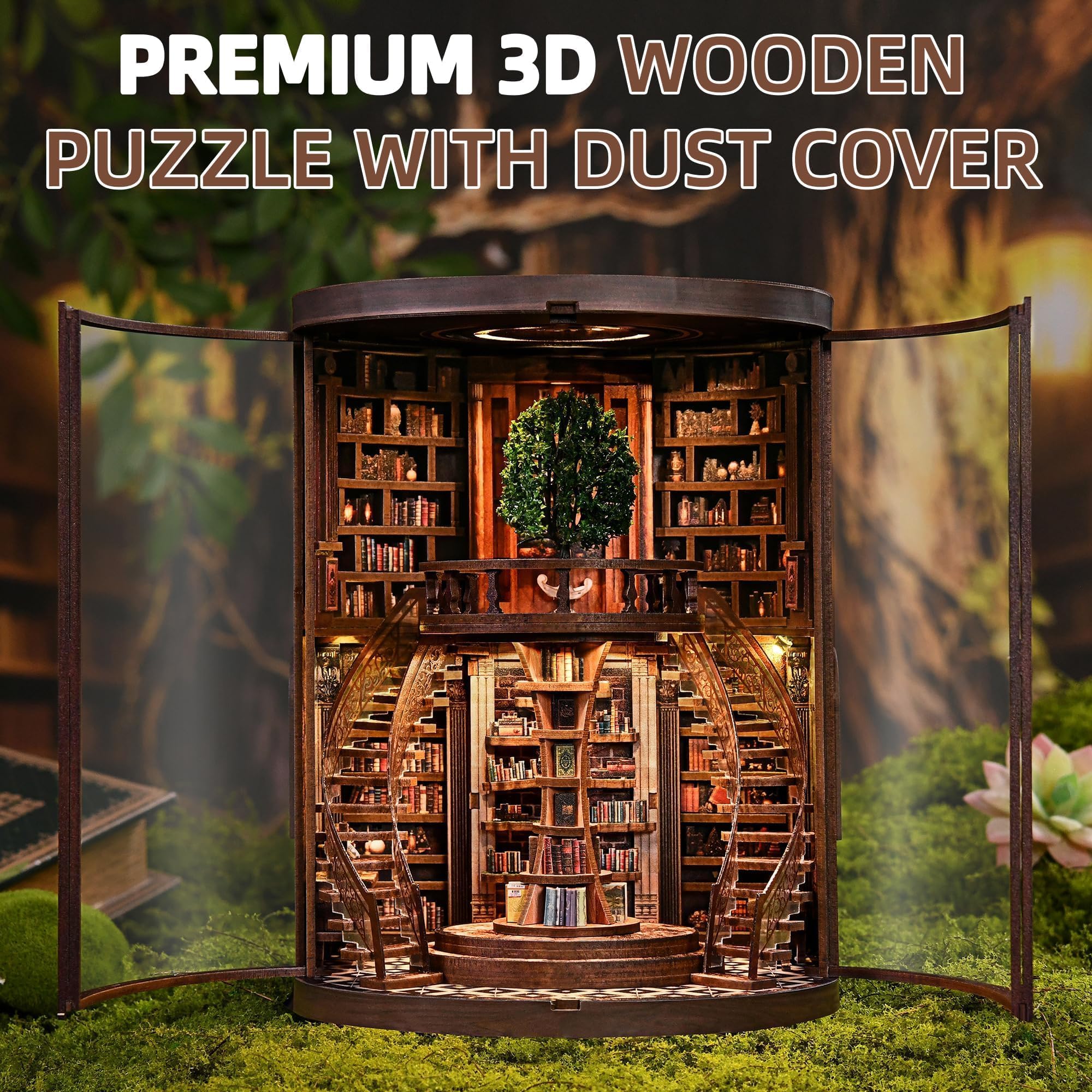 Book Nook Kit für Erwachsene - CRIOLPO DIY Miniatur Haus Holzpuzzle 3D Puppenhaus - Buchstütze für Bücherregal Deko mit Led Licht Kreatives Geschenk für Leser