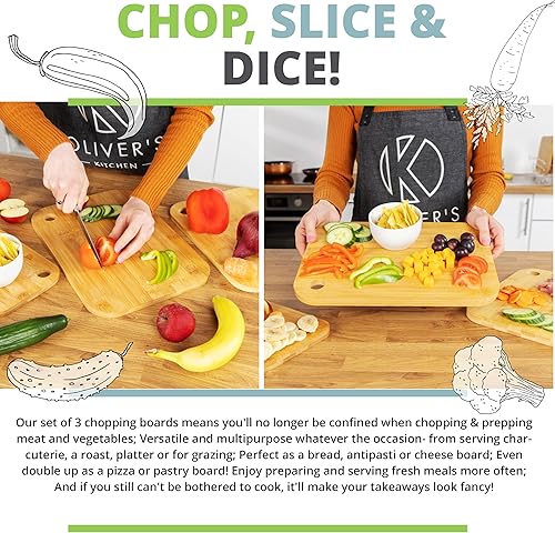 Miniatura 4 de Oliver's Kitchen ® Juego de 3 tablas de cortar de madera, diferentes tamaños para cada ocasión, bellamente diseñadas, duraderas y resistentes al