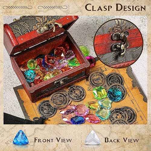 Miniatura 4 de Yookeer 88 piezas de cofre del tesoro pirata para niños, cofre del tesoro grande de color antiguo, caja de pirata, caza del tesoro, mapa pirata,