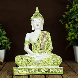 Global Grabbers Polyresin Sitting Buddha Idol Statue Showpiece for Home Decor Decoration Gift Gifting Items-GRE_WT/MT-BS2-(00), Green