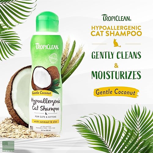 Miniatura 2 de TropiClean Champú hipoalergénico de coco para gatos  Champú suave para pieles sensibles  Champú natural derivado de ingredientes naturales