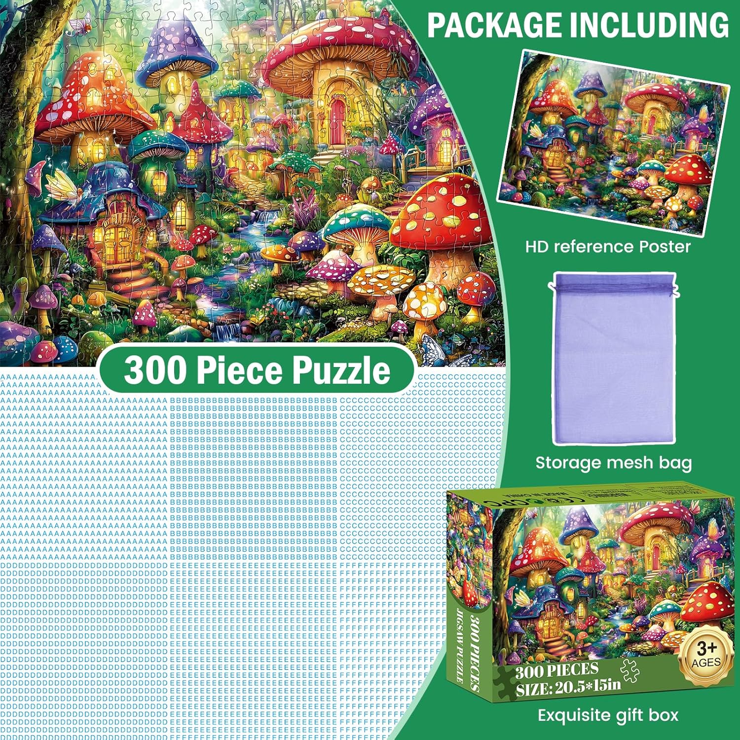 300 Piece Puzzles for Adults, Mystical Mushroom Fantasy Village Jigsaw Puzzle for Children Elderly, Large Piece Fun Fairy Puzzle for Kids Ages 8-10 10-12,Cool Puzzles,Family Game Great Gift 20.5*15in