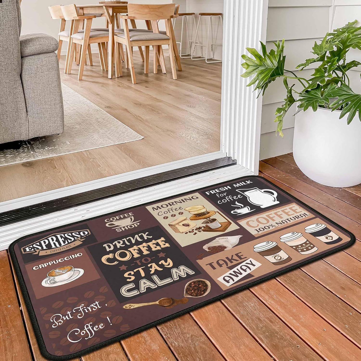 Coffee Kitchen Rugs and Mats Non-Slip, Washable, Stain and Fade Resistant, Suitable for Kitchen Mat Set of 2 Coffee Kitchen Decor 17" x47"+17"x30"