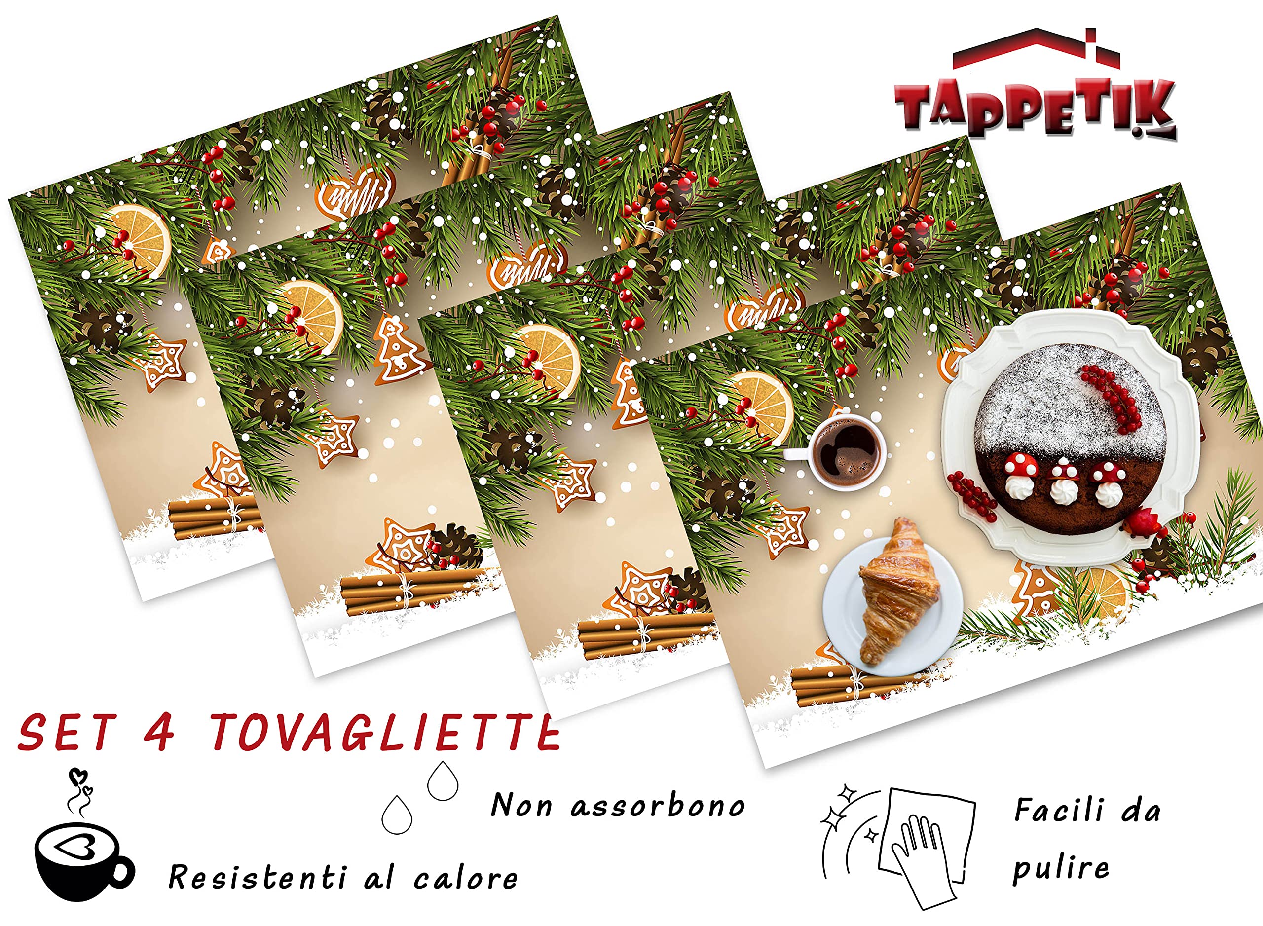 Set 4 tovagliette americane natalizie 33x45 cm Diverse fantasie Ottima idea regalo NATALE (Natale 91