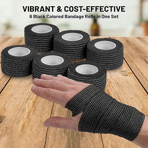 Miniatura 3 de Vendaje cohesivo autoadherente, paquete de 6 rollos, 1 pulgada de ancho x 5 yardas, cinta deportiva deportiva para uso médico, deportes, primeros