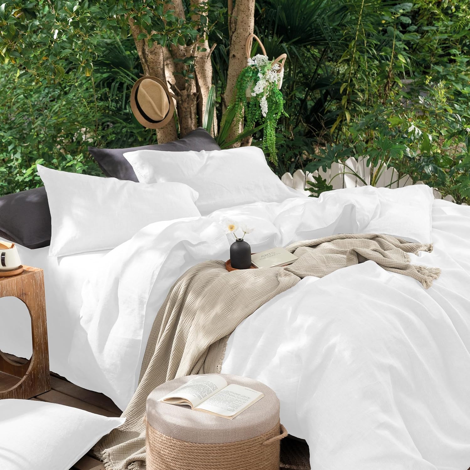 CHUFFED Linen Pillowcases – Linen Blend Cotton Pillow Cases, Breathable Washed Flax Shams with Envelope Closure Standard Size 20x26 Inches,White - Image 5