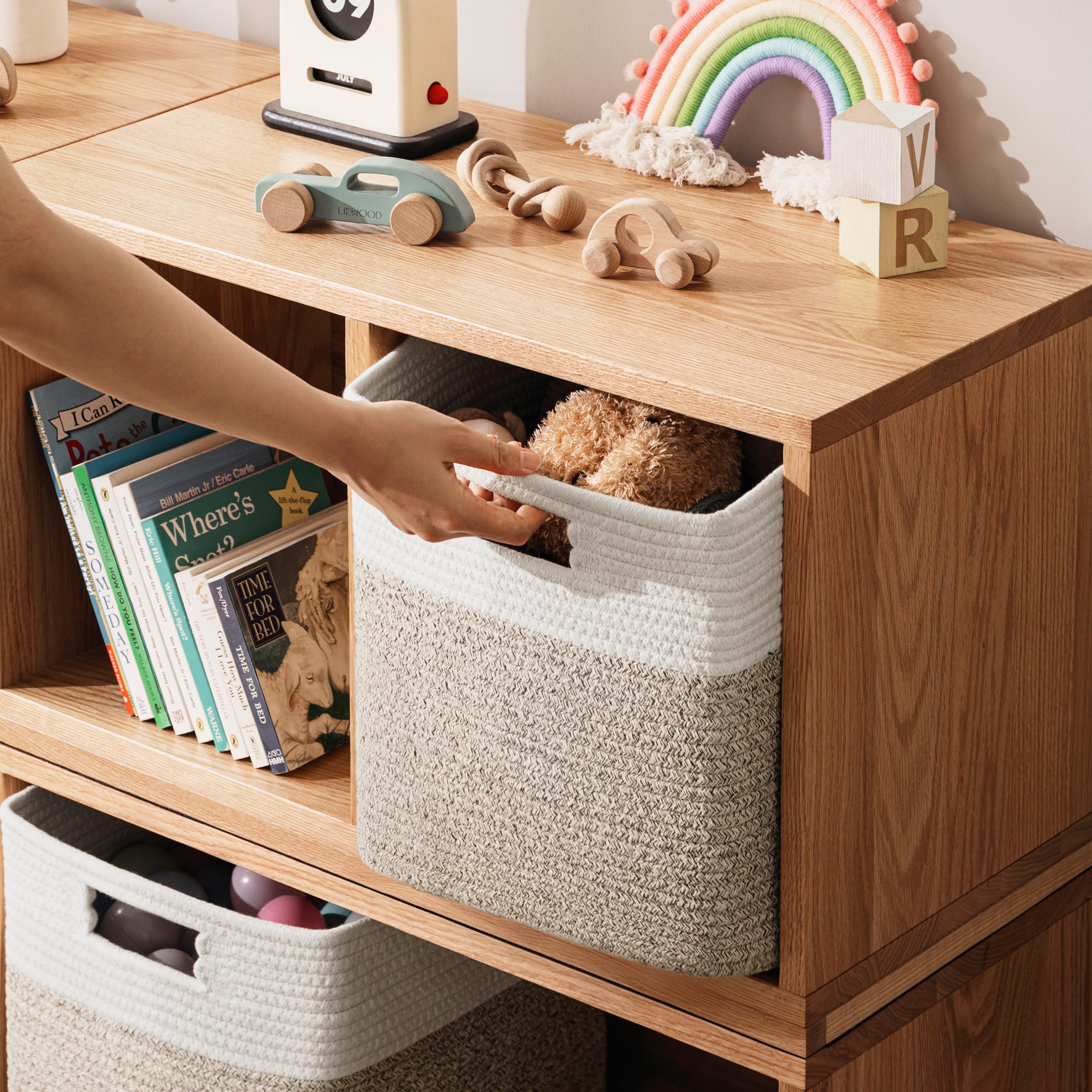 UBBCARE Zestaw 4 kostek do przechowywania – 30 x 30 x 33 cm, bawełniany kosz linowy na półki, zabawki, książkę, kosz do przechowywania kostek z uchwytami, tkany kosz do przechowywania, do organizacji