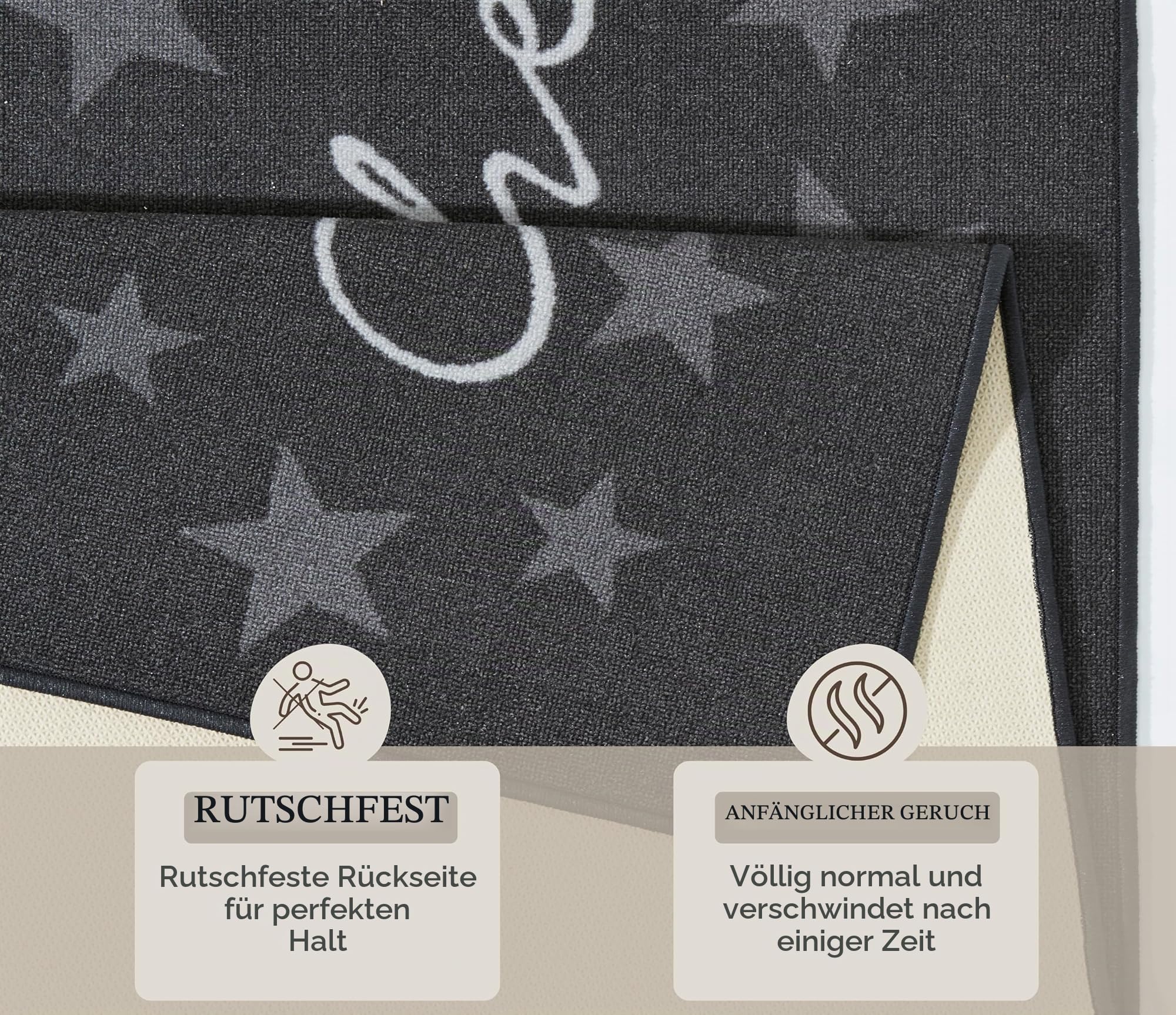 Hanse Home Loop Teppich Läufer – Teppichläufer Mit Schriftzug Weicher Kurzflor Teppich Modernes Design für Flur, Schlafzimmer, Kinderzimmer, Badezimmer, Wohnzimmer, Küche – Grau, 67x180cm