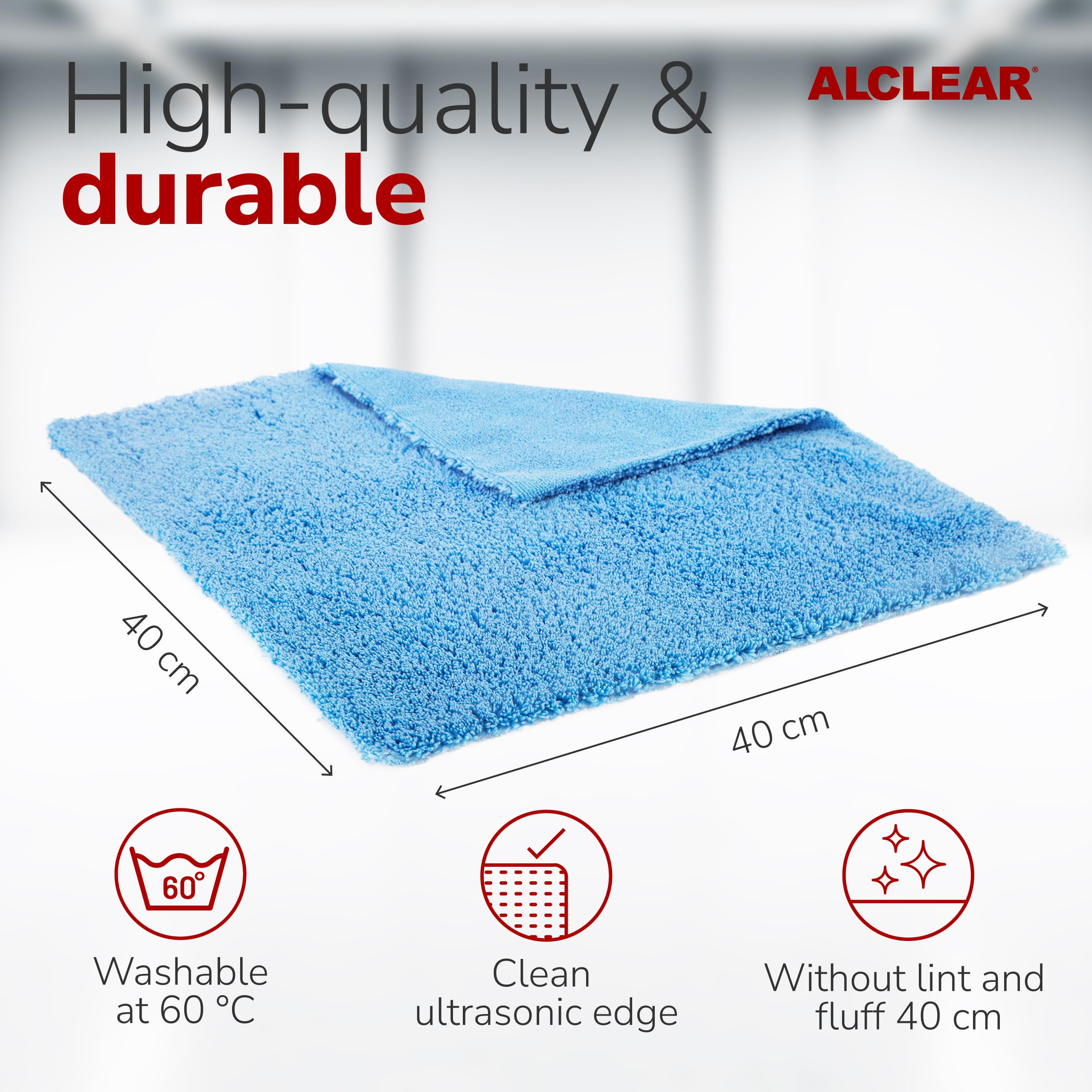ALCLEAR 820203K_2 microvezeldoeken, set van 2, 40 x 40 cm, voor hoogglanskeuken, meubelfronten, lak, kunststof, glas, pluisvrij, streepvrij, ultrasoon gesneden, nevelvochtig bruikbaar, wasbaar op 60
