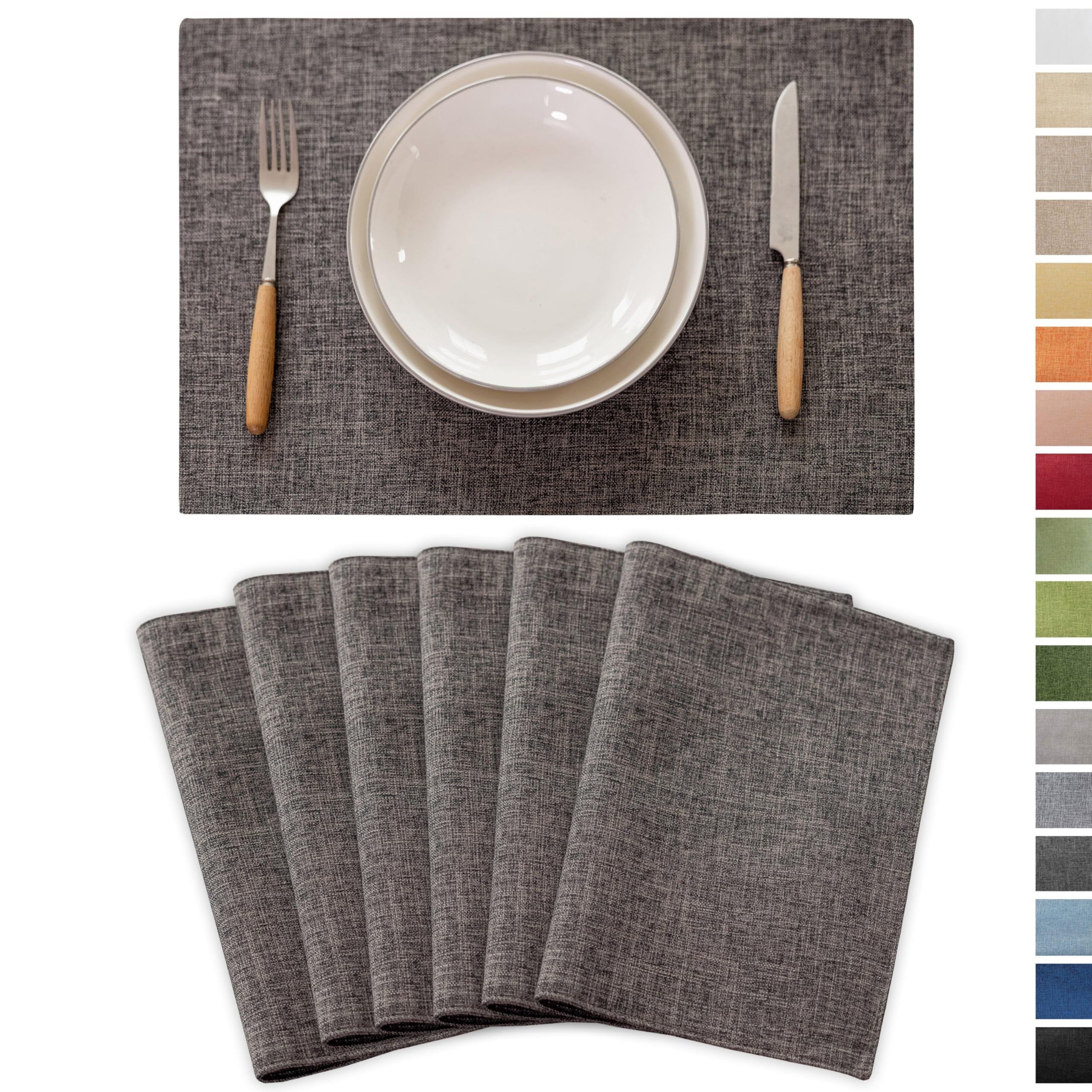 Demetex Juego de 6 manteles individuales resistentes al calor, lavables, para mesa de comedor, vacaciones, color gris oscuro
