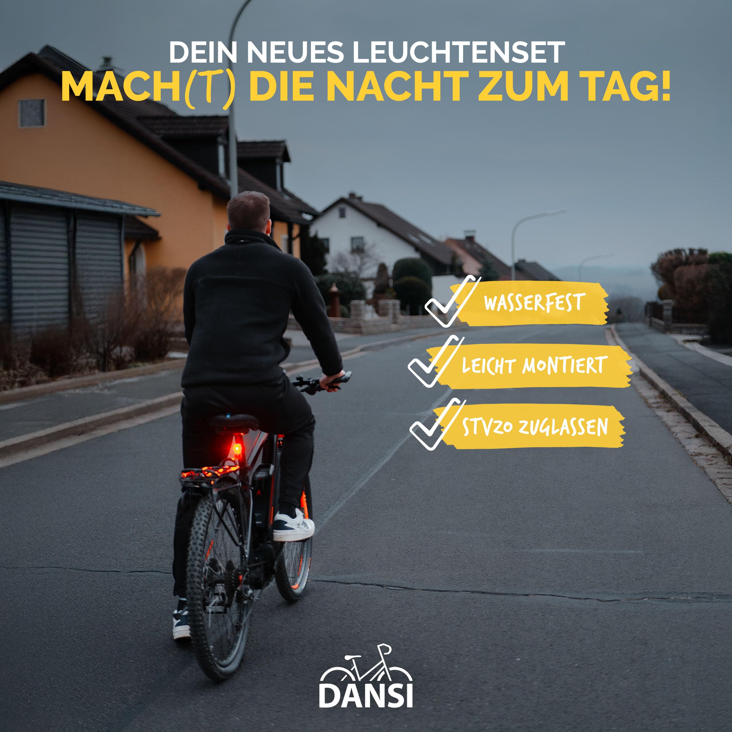 DANSI Set di luci per bicicletta StVZO I LED per bicicletta, luce anteriore chiara