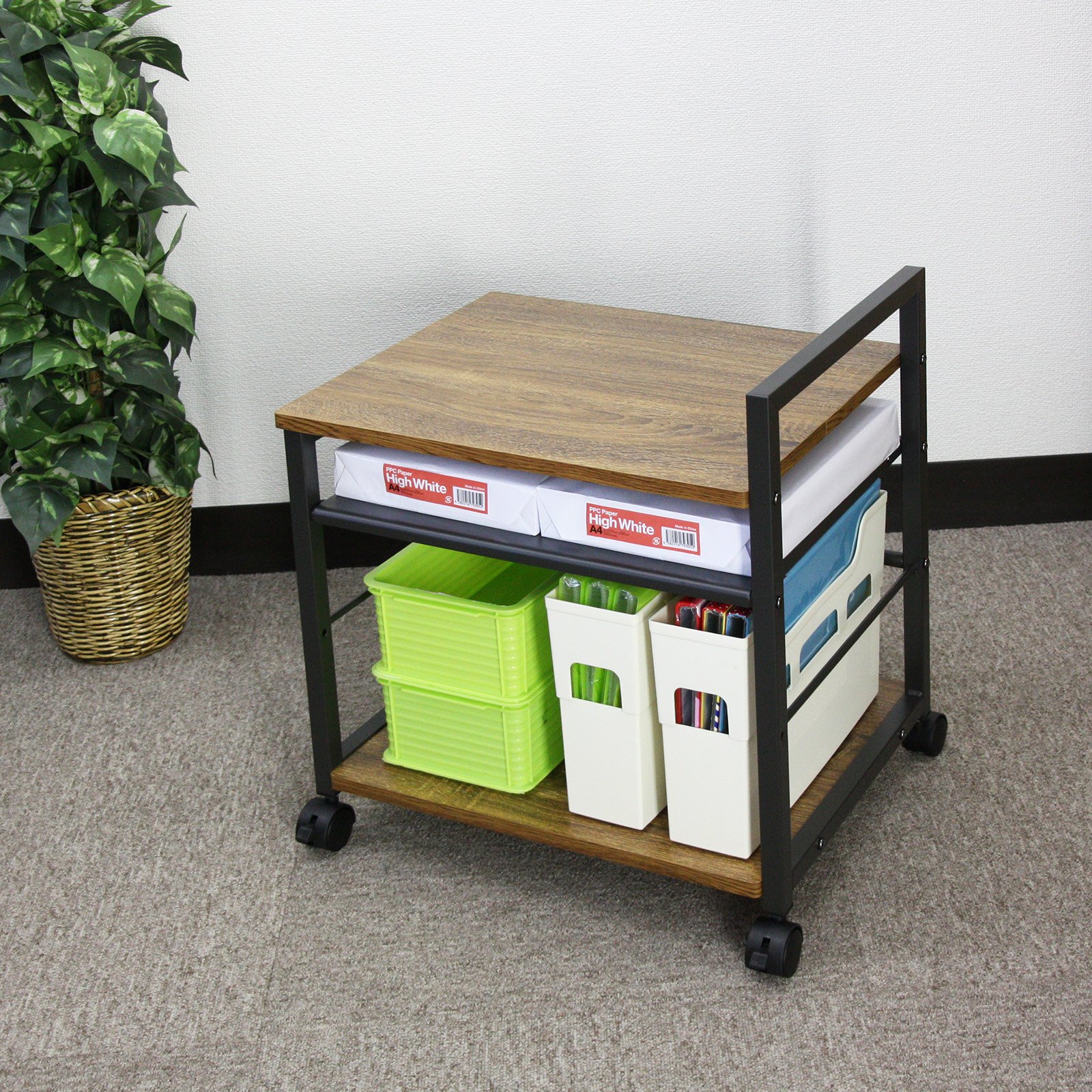Amazon | PJC7001-WD(木目) プリンター台 3段・プリンターワゴン  
