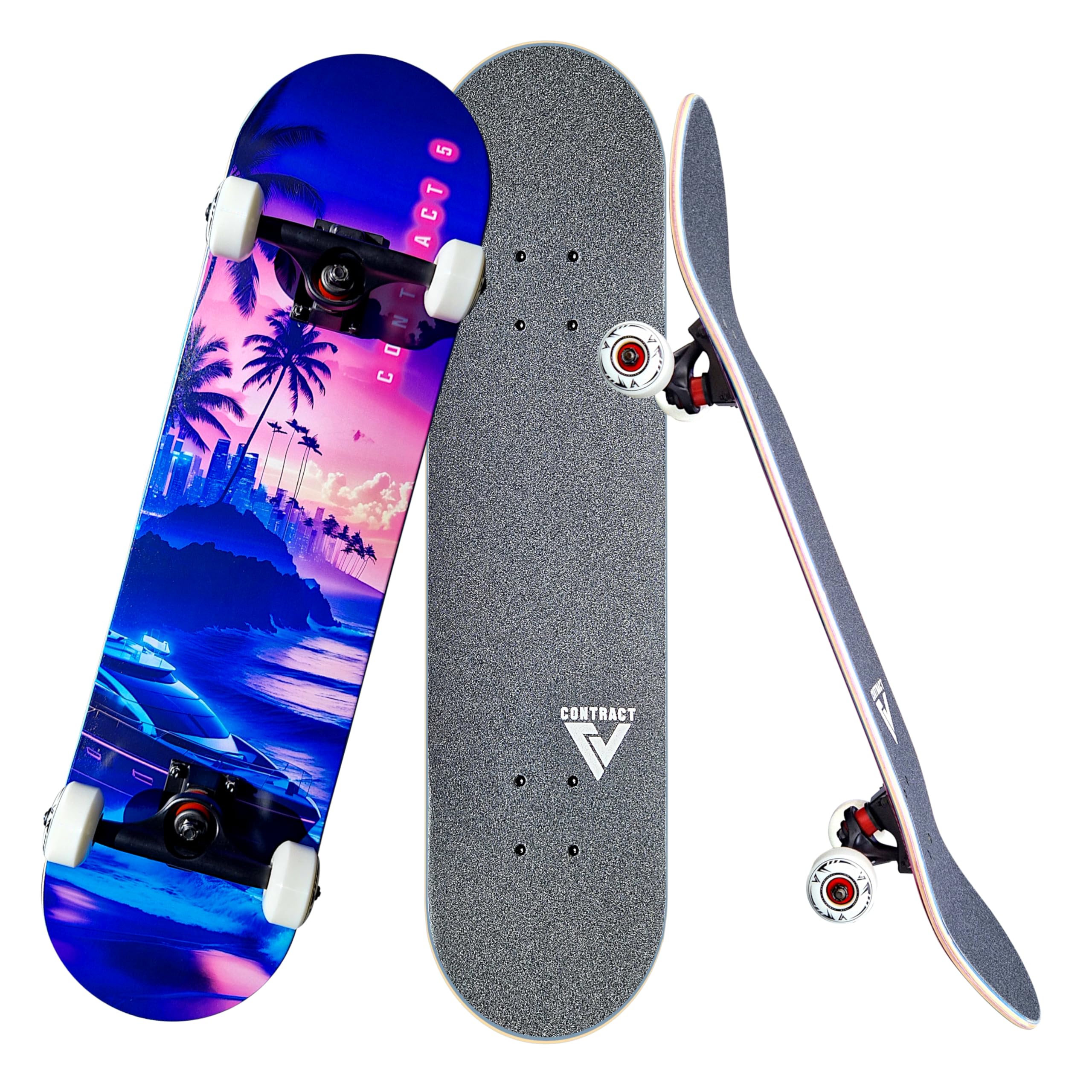 Komplett Skateboard Pacific Paradise - für Kinder und Jugendliche - 7-lagiges Ahornholz Deck - Medium Concave Standard Popsicle Shape - für Anfänger, Profis, Mädchen & Jungs