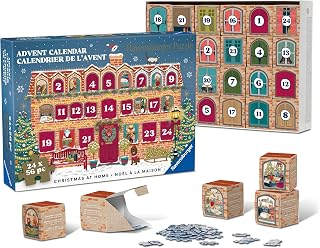Ravensburger Puzzle-Adventskalender "Christmas at Home" 12002014 – 24 Weihnachtspuzzles mit je 56 Teilen, alle 24 Motive können nach Belieben aneinander gepuzzelt werden, für Puzzlefans ab 12 Jahren