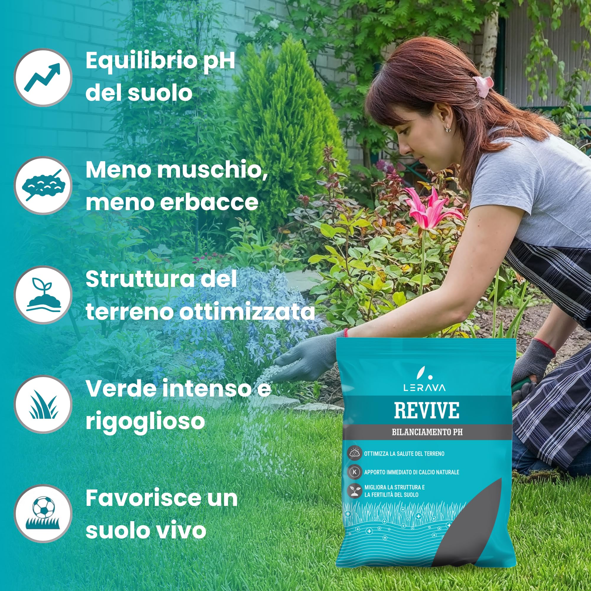 LERAVA Revive (18 kg) - Calce per prato per equilibrio pH ottimale - ammendante per migliorare struttura e fertilità del suolo - apporto naturale di calcio per un prato sano e resistente