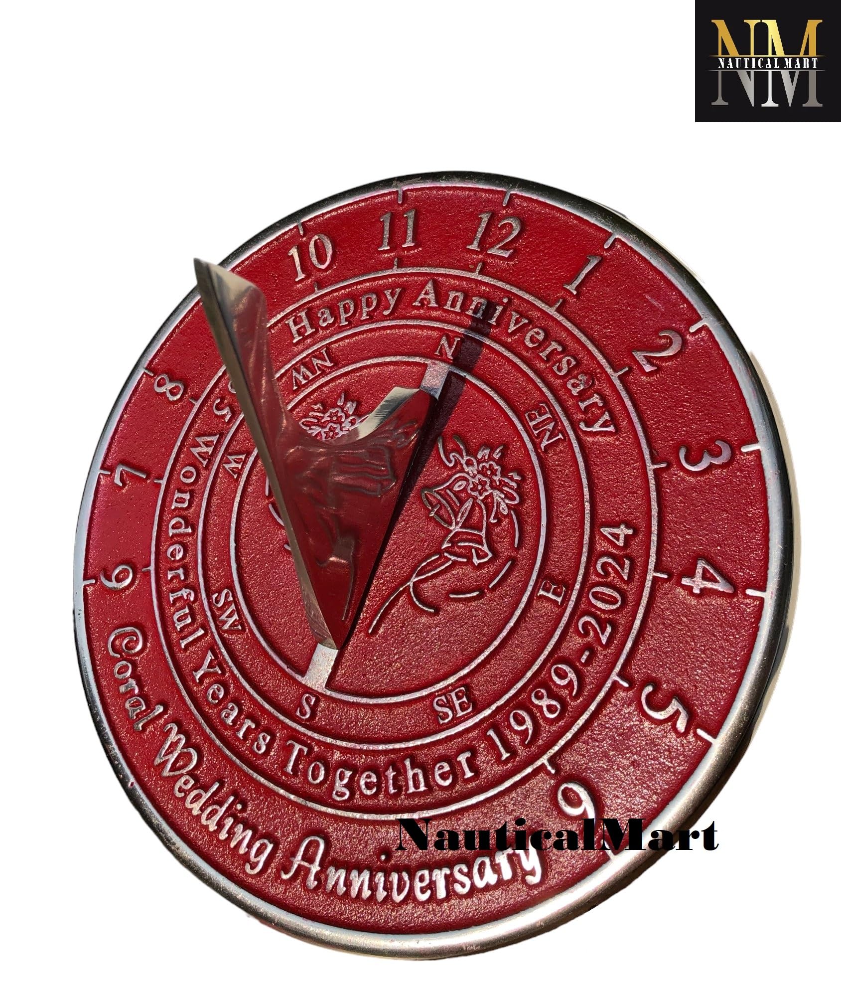 NauticalMart 35th Coral Anniversary Unique Marriage Present for Parents, Grandparents, Friends, Husband or Wife, Couples, Him & Her Wedding Anniversary Sundial Gift 2024 (35th Anniversary)