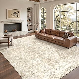 Washable Area Rug 8x10, Large Soft Rugs for Living Room Modern Abstract 8x10 Area Rugs for Bedroom Dining Room Non-Slip Stain Resistant Under Table Rug (Beige,8'x10')
