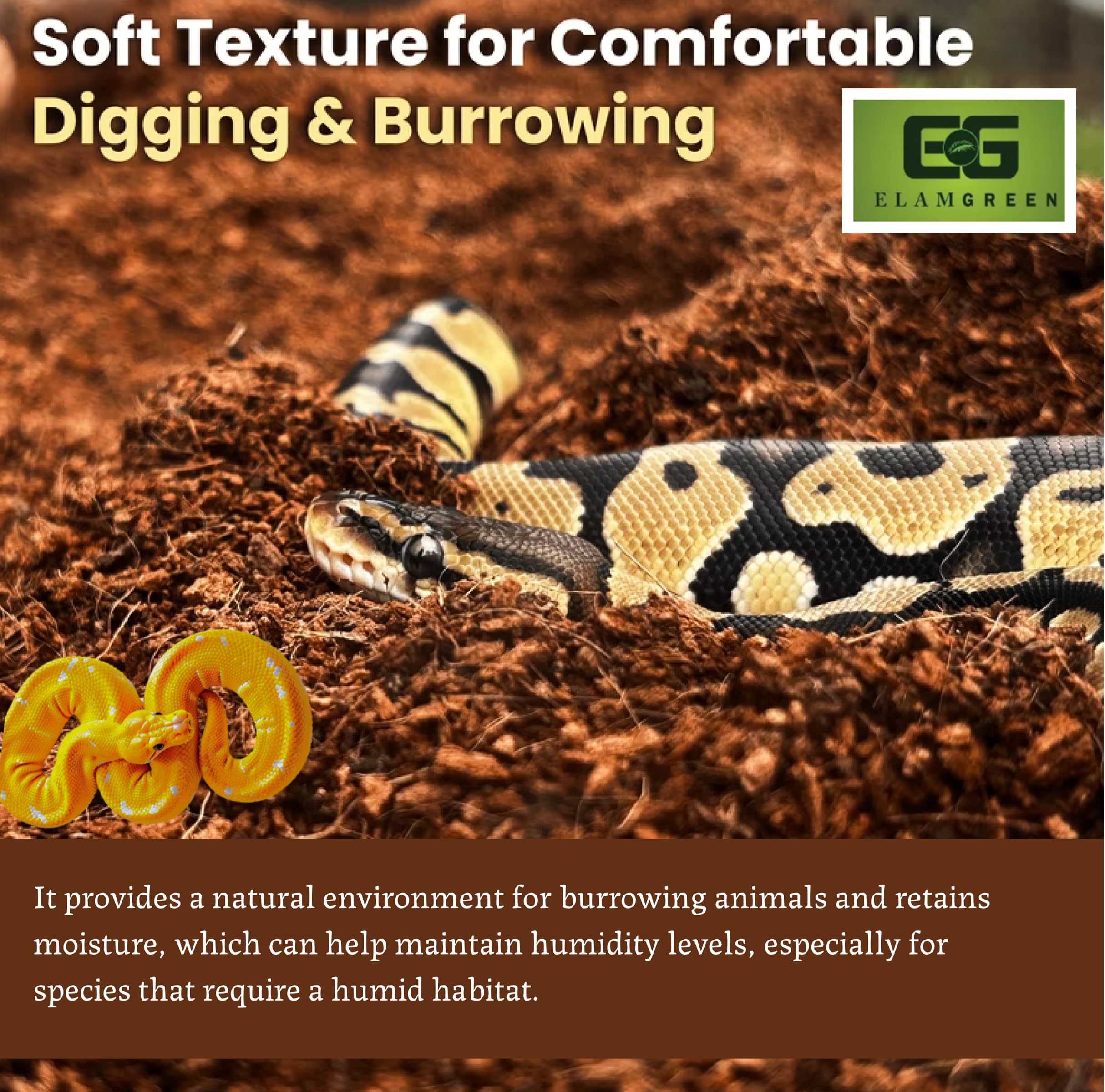 Elamgreen Natural Coco Husk Reptile Substrate for Snakes & Lizards,Turtle Tanks, Tortoise Enclosure (4.5kg) 1