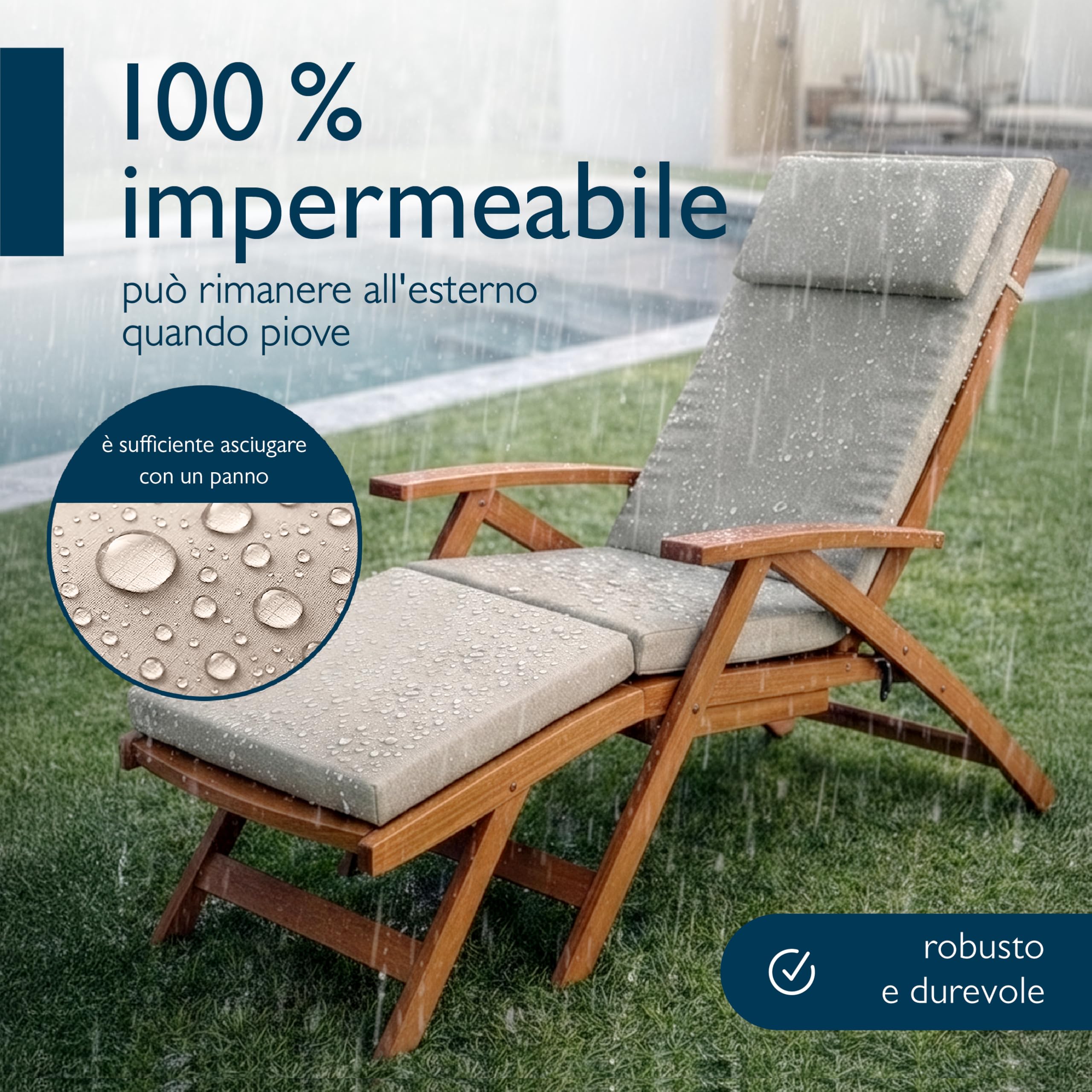 Beautissu Cuscino per sdraio – 175x45 cm imbottitura impermeabile e resistente alle intemperie – Cuscino per lettino ad asciugatura rapida – Cuscino da giardino per esterni – Colore beige