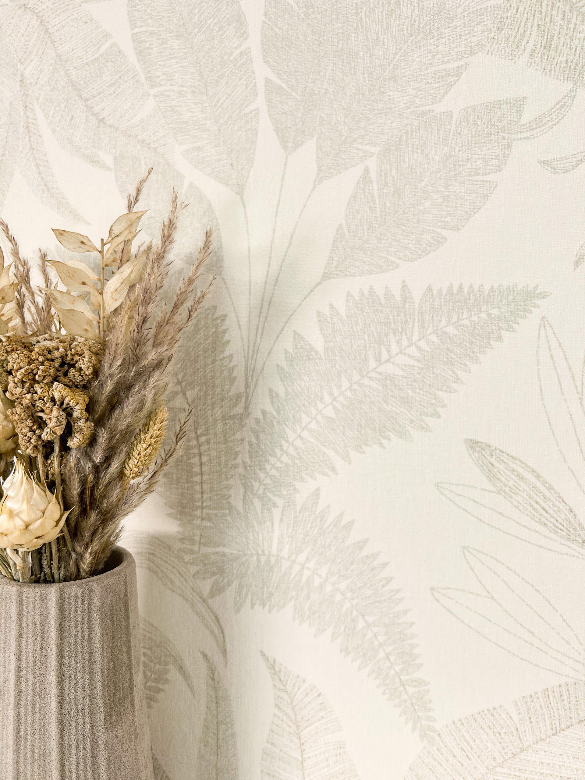 NEWROOM Papel pintado Crema Selva Tejido no Tejido - Moderno Beige Planta Hojas Tropical