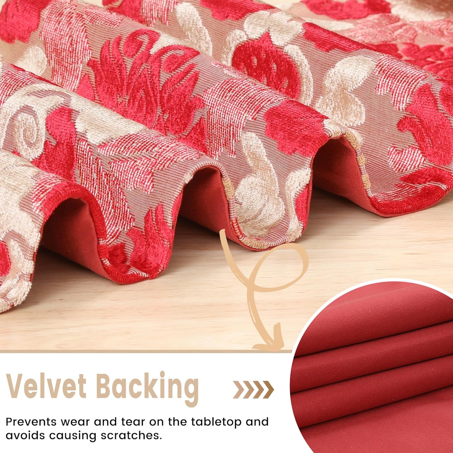 Red Table Runner Floral Jacquard Bedside Table Runner with Multi-Tassels for Living Room Kitchen Festive