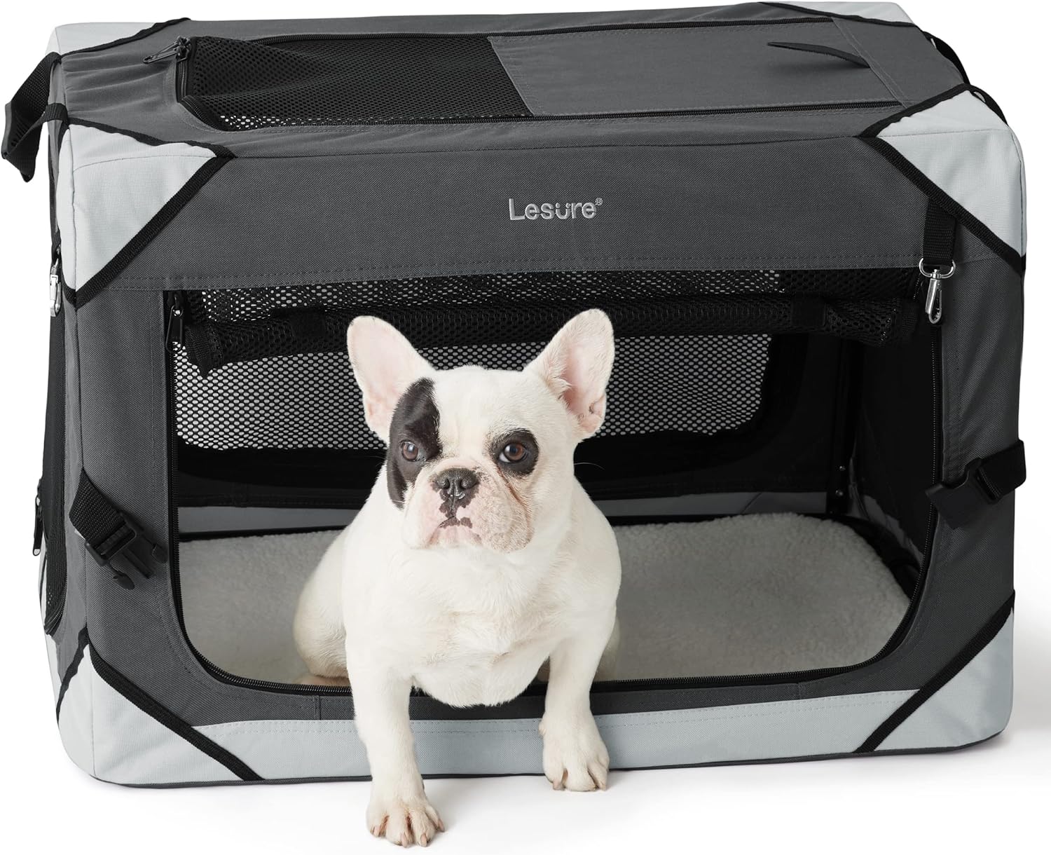 Lesure Collapsible Dog Crate - Portable Travel Kennel for Small Dog, 4-Door Pet Crate with Mesh Windows, Indoor & Outdoor, Charcoal Gray 26.0"L x 18.0"W x 18.0"H Charcoal Grey