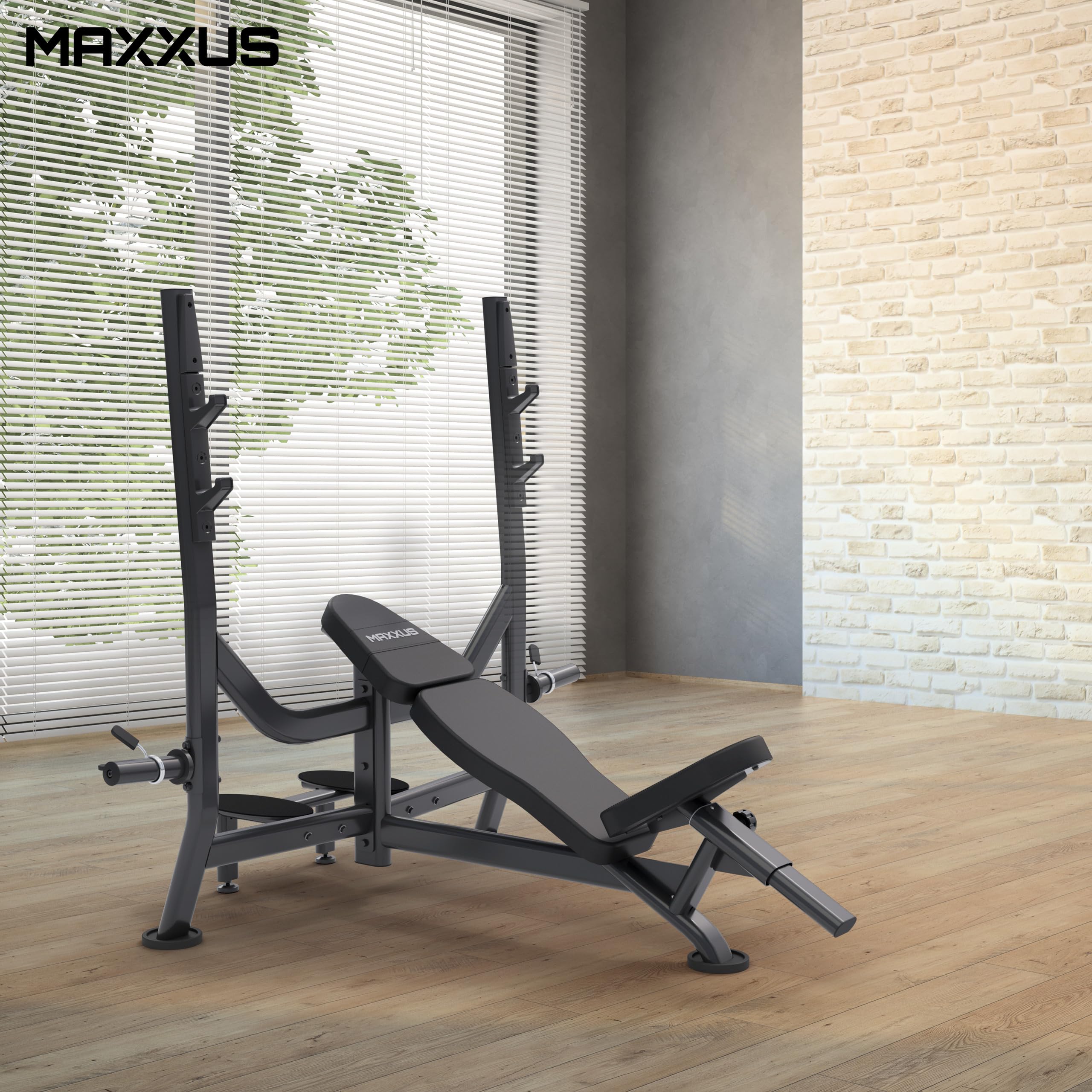 MAXXUS Schrägbank - Verstellbar, mit Ablage, bis 285 kg, Hantelscheibenständer, Gepolstert, Schwarz - Multifunktion Hantelbank, Drückerbank, Trainingsbank, Fitness Bank, Kraftstation, Bankdrücken