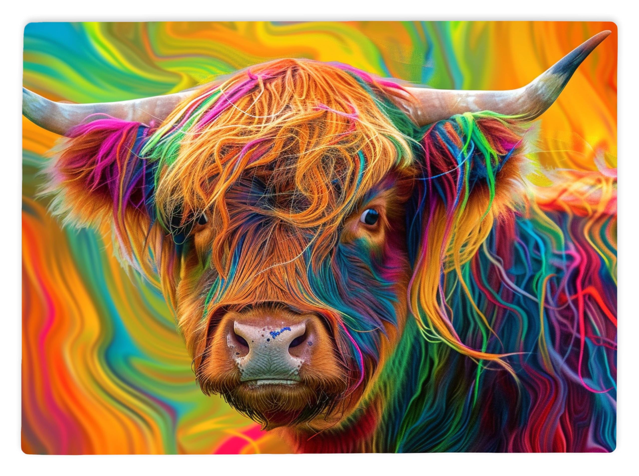 Shopagift Abstract Rainbow Highland Cow Glass Chopping Board Large Kitchen Worktop Saver 39cm x 28cm