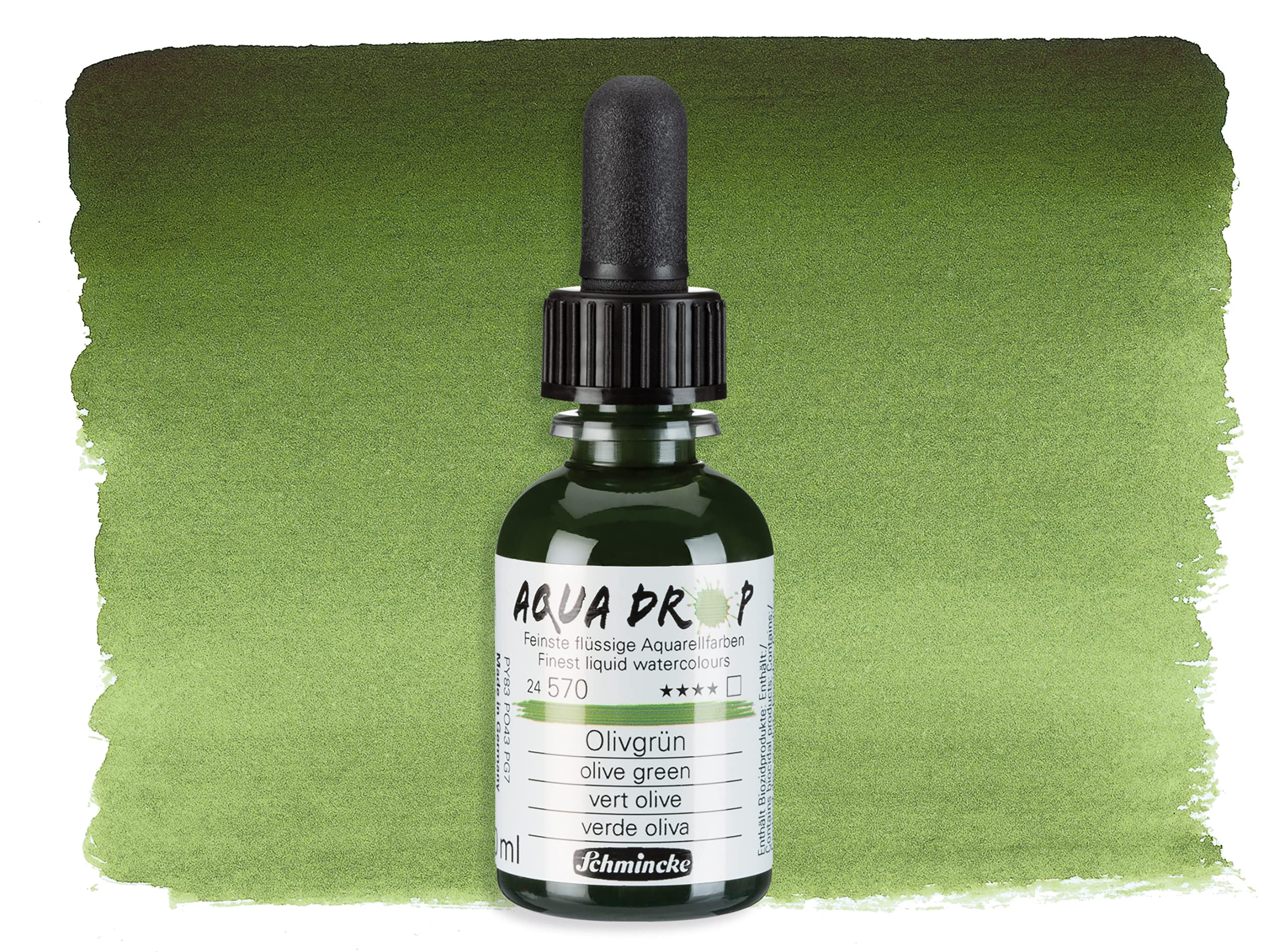 Schmincke, AQUA DROP, liquid, pigment-based watercolour, olive green in 30 ml pipette bottle, 24570034 - Image 2