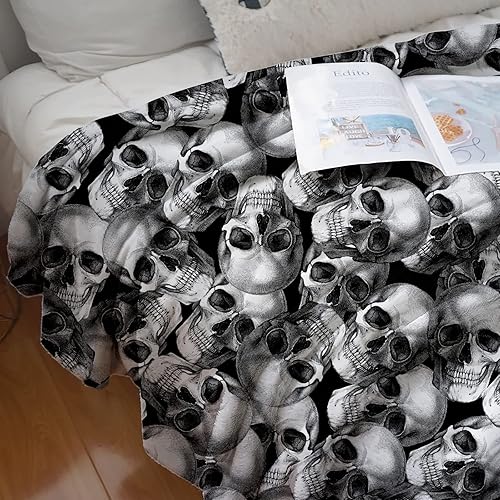 Miniatura 6 de Manta de franela de forro polar súper suave, ligera y cómoda, manta con estampado 3D para sofá, silla, sofá, cama, dormitorio, hogar (calaveras