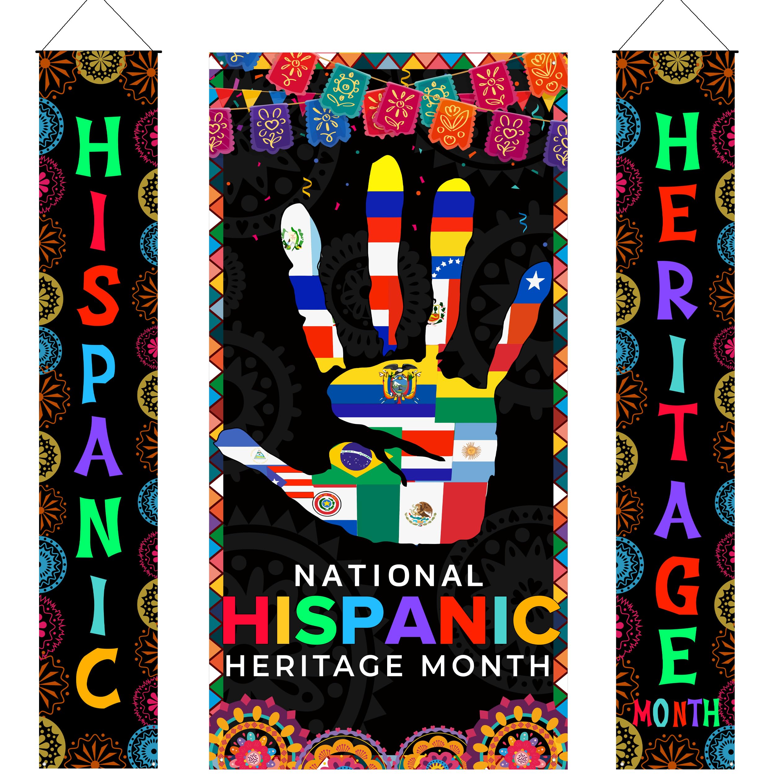 3-Piece Hispanic Heritage Month Decorations Set - 2 Door Banners & 1 Backdrop For Classroom, School, Porch (71" X 12" & 71" X 36")