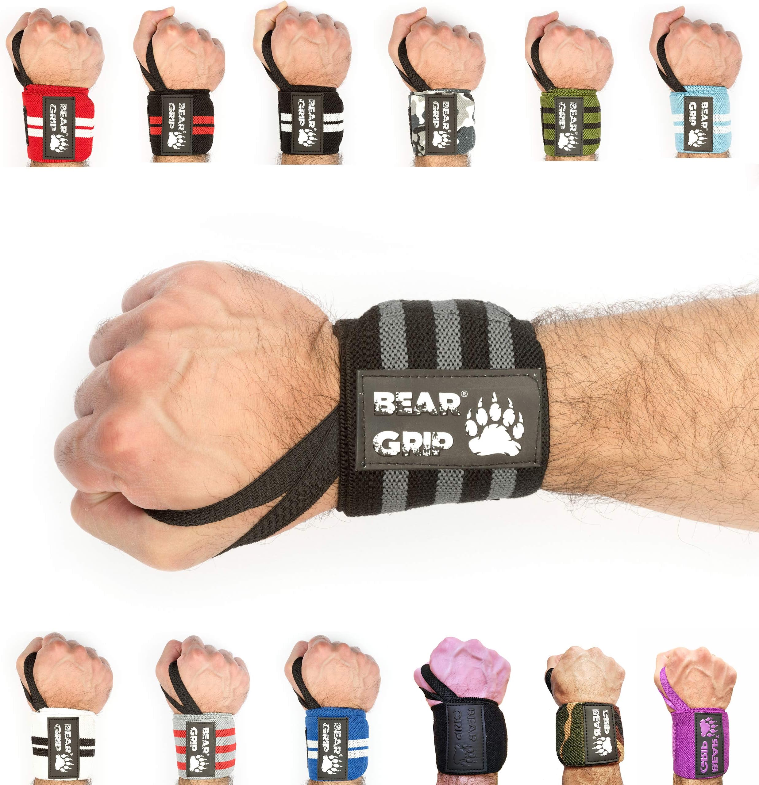 BEAR GRIP - Premium weight lifting wrist support wraps, (Sold in pairs)