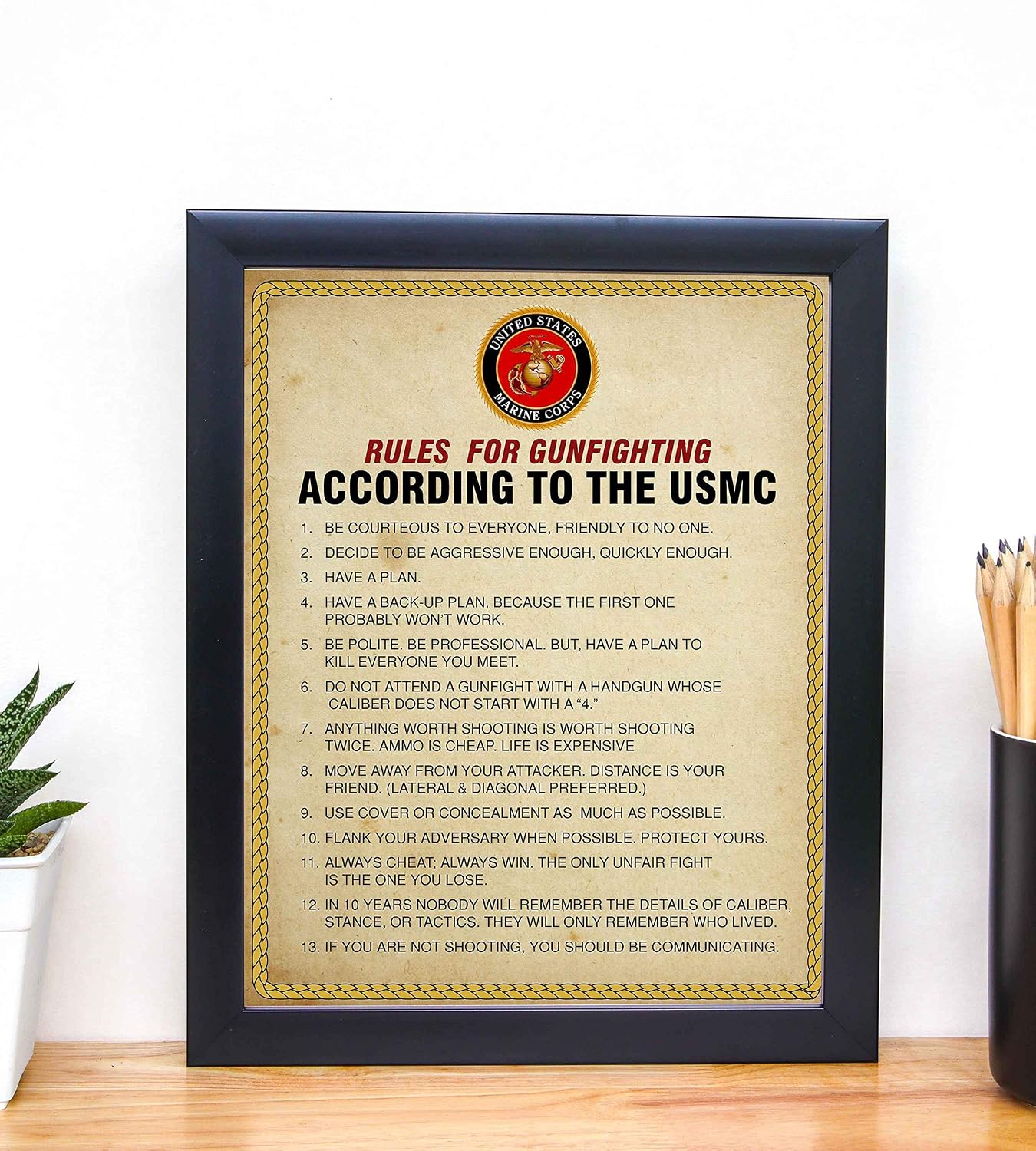 Rules For Gunfighting According to USMC Wall Decor Poster, This Distressed Patriotic Wall Art Poster Is An Ideal Wall Art For Home Decor, Military, Office -School Decor, Room Decor, Unframed - 8x10"