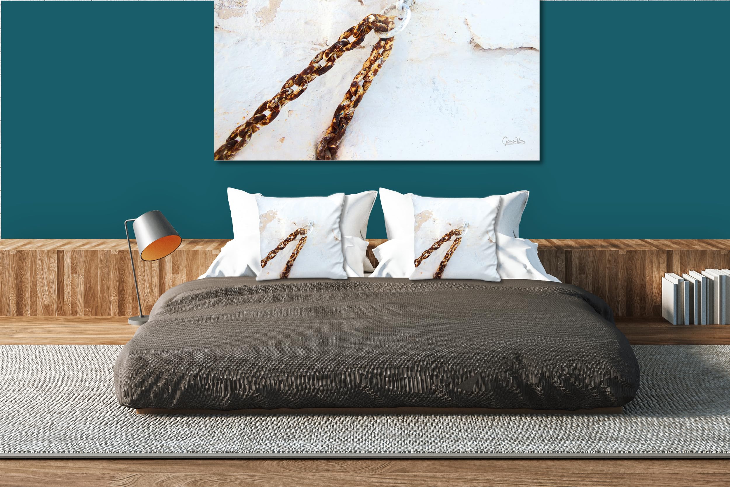 Kette an Wand - Foto-Kissen-Hülle Set (2 STK.) 40 x 40 cm | Kissen-Bezüge - passend zu Wandbild - Deko-Kissen - Griechenland Kykladen
