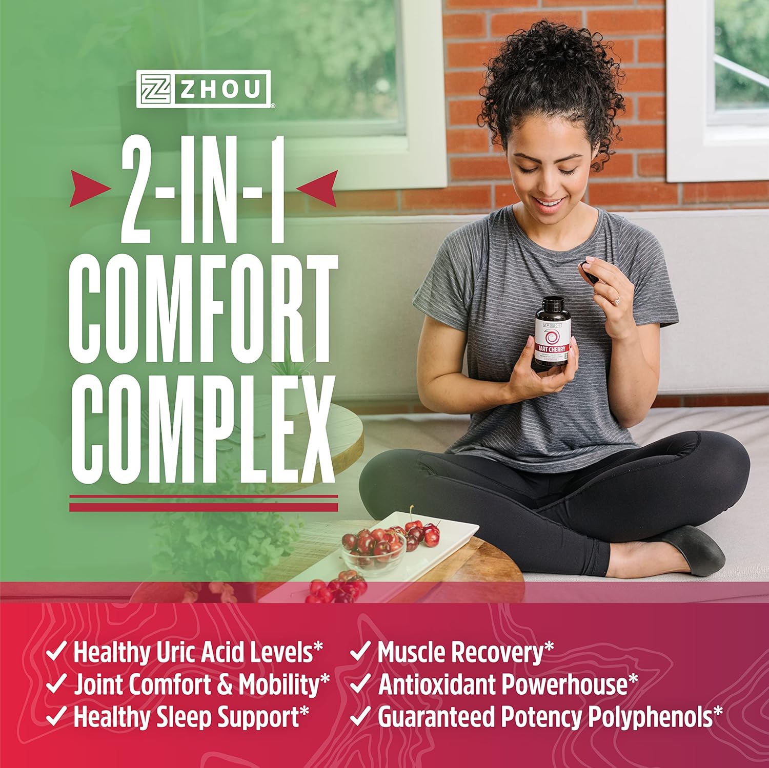 Zhou Tart Cherry Extract with Celery Seed | Advanced Uric Acid Cleanse for Joint Comfort, Healthy Sleep Cycles & Muscle Recovery | 30 Servings, 60 Veggie Caps : Health & Household