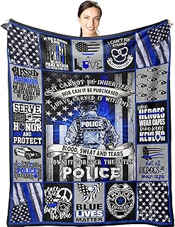 Police Gifts - Blue Lives Matter 60"x50" Blanket - Thin Blue Line Presents - Police Retirement Birthday Gift Ideas for Men- Cop Academy Graduation Present - Gifts for Cop Officer Stuff