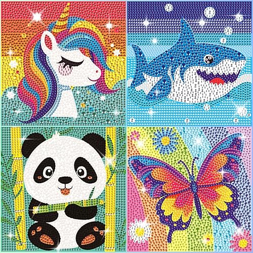 Paquete de 4 kits de pintura de diamantes para niños, kits de números de gemas de arte de diamantes 5D para niños, perfecto para decoración de pared