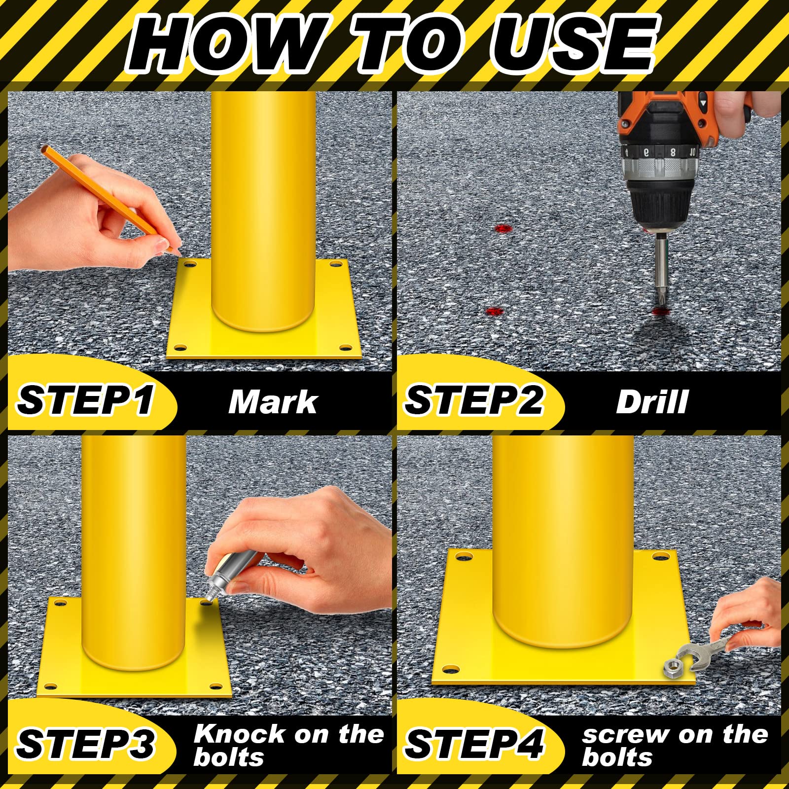 Snapklik.com : Safety Bollard Post 34 Inch Yellow Steel Parking Barrier ...