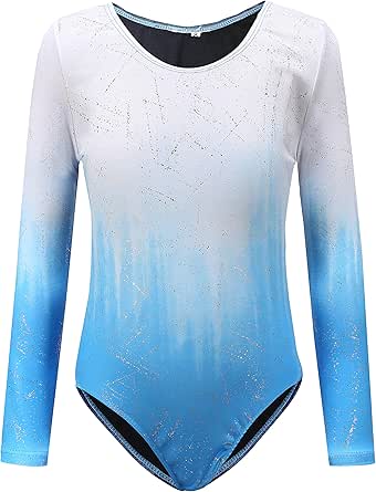 Runhomal Turnpakje voor kinderen, meisjes, lange mouwen, met glanzende metallic shorts, kunstschaatsen, Leotard, dans, ballet, bodysuit, 3-14 jaar, Roze, 5-6 Jaren
