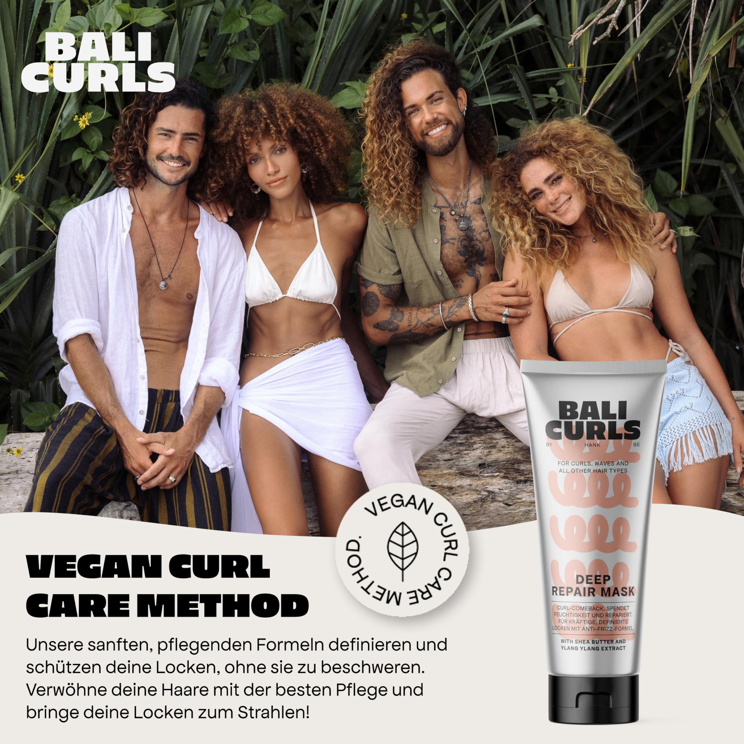 BALI CURLS Deep Repair Mask 6x200ml – Vegane Haarmaske mit Sheabutter, Kokosöl & Avocadoöl – Tiefenpflege für Locken & trockenes Haar – Mit Ylang-Ylang-Extrakt