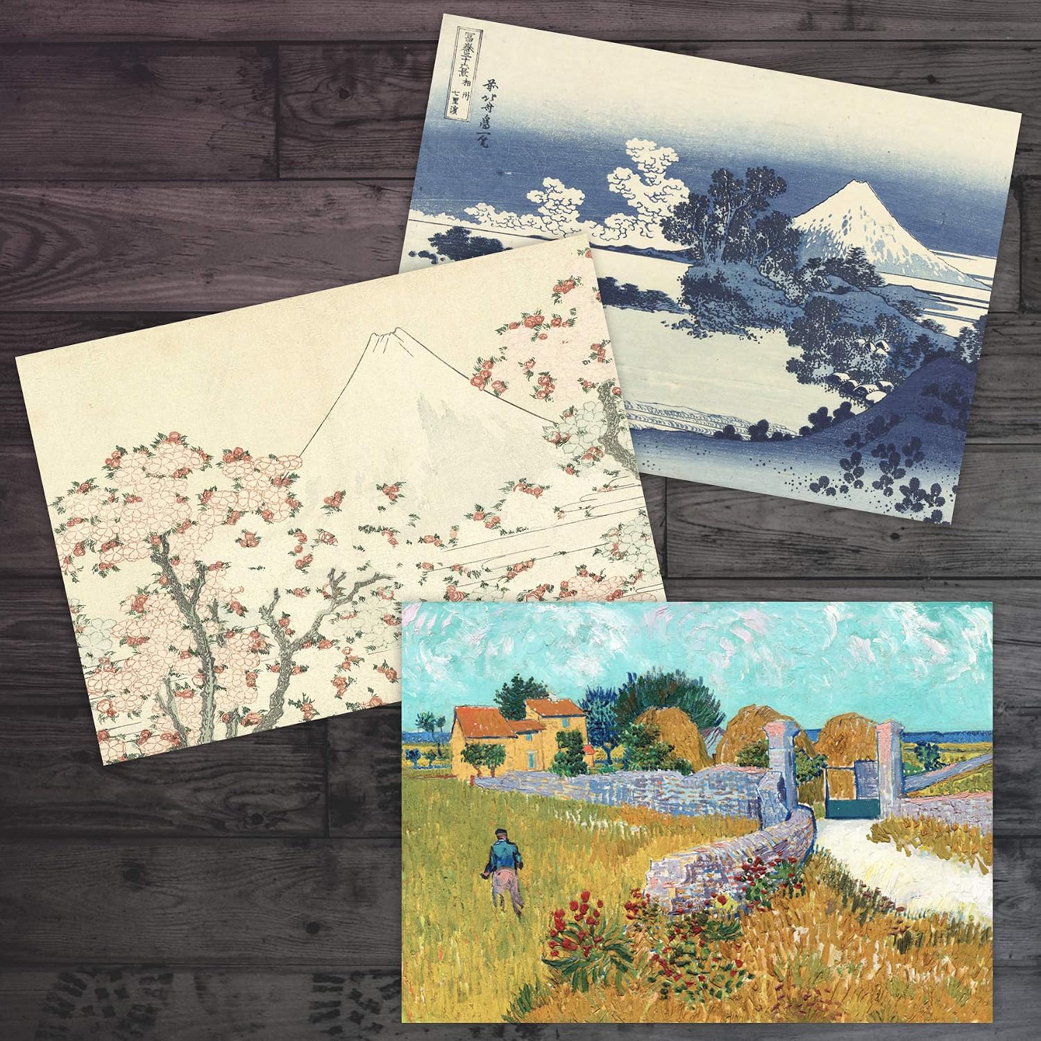 Artery8 Hokusai Van Gogh Seurat Monet Renoir Landscape Flower Mixed Fine Art Greeting Card Pack of 6