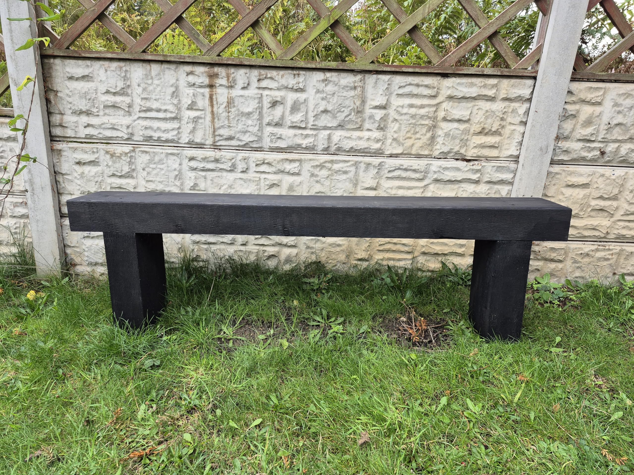 Rustic Wooden Bench, Black Finish, Farmhouse Style, Indoor Outdoor Seating (Ebony Black, 55 cm Height + 60 cm Length)
