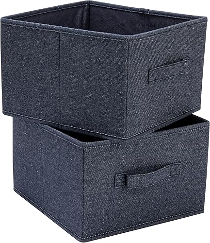 Household Essentials Cajón de almacenamiento plegable de mezcla de algodón con asa, juego de 2, mezclilla