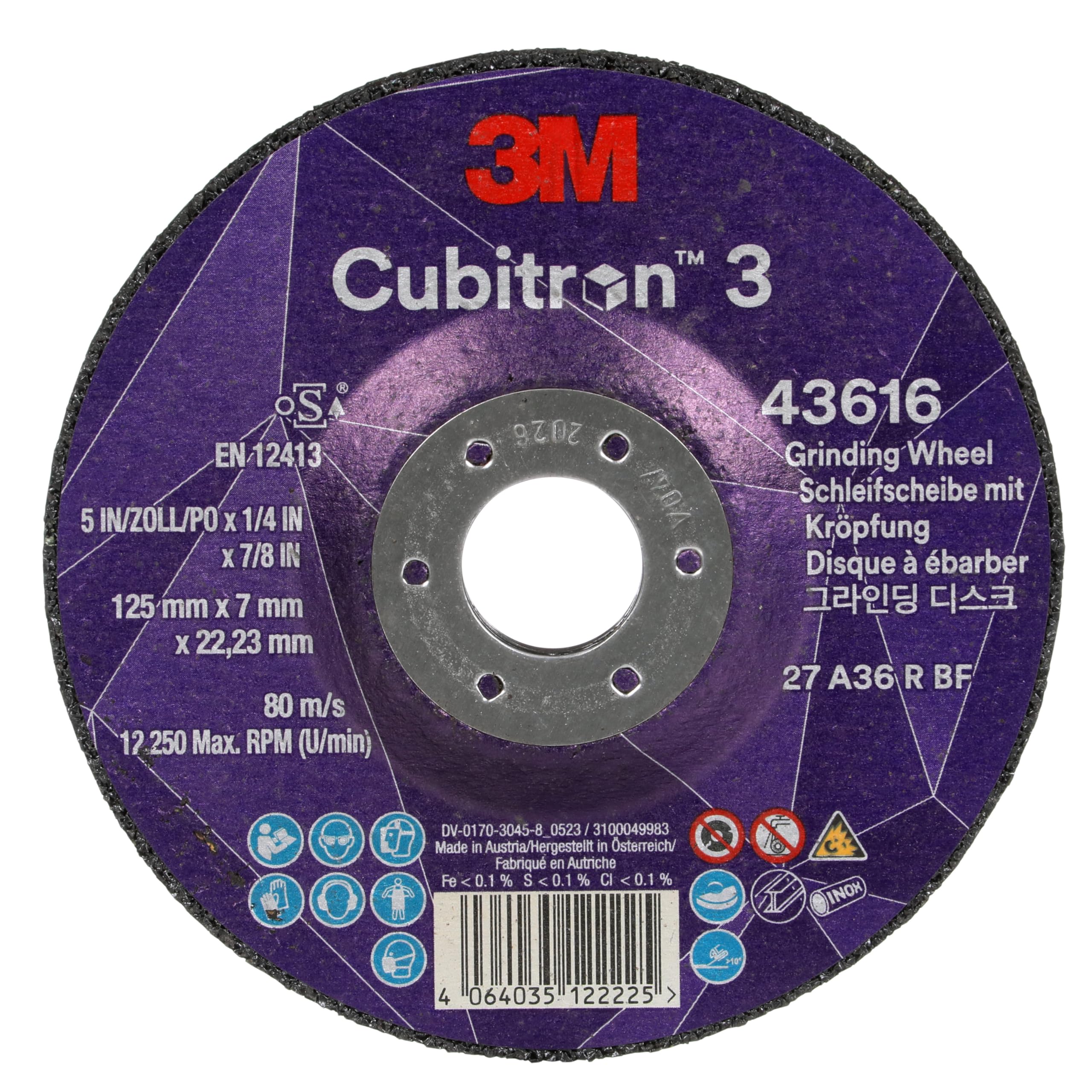3M Cubitron 3 Schruppscheibe, 43616, 36, T27, 125 mm x 7 mm x 22,23 mm, speziell zum Ausfugen, EN, 10 Stück