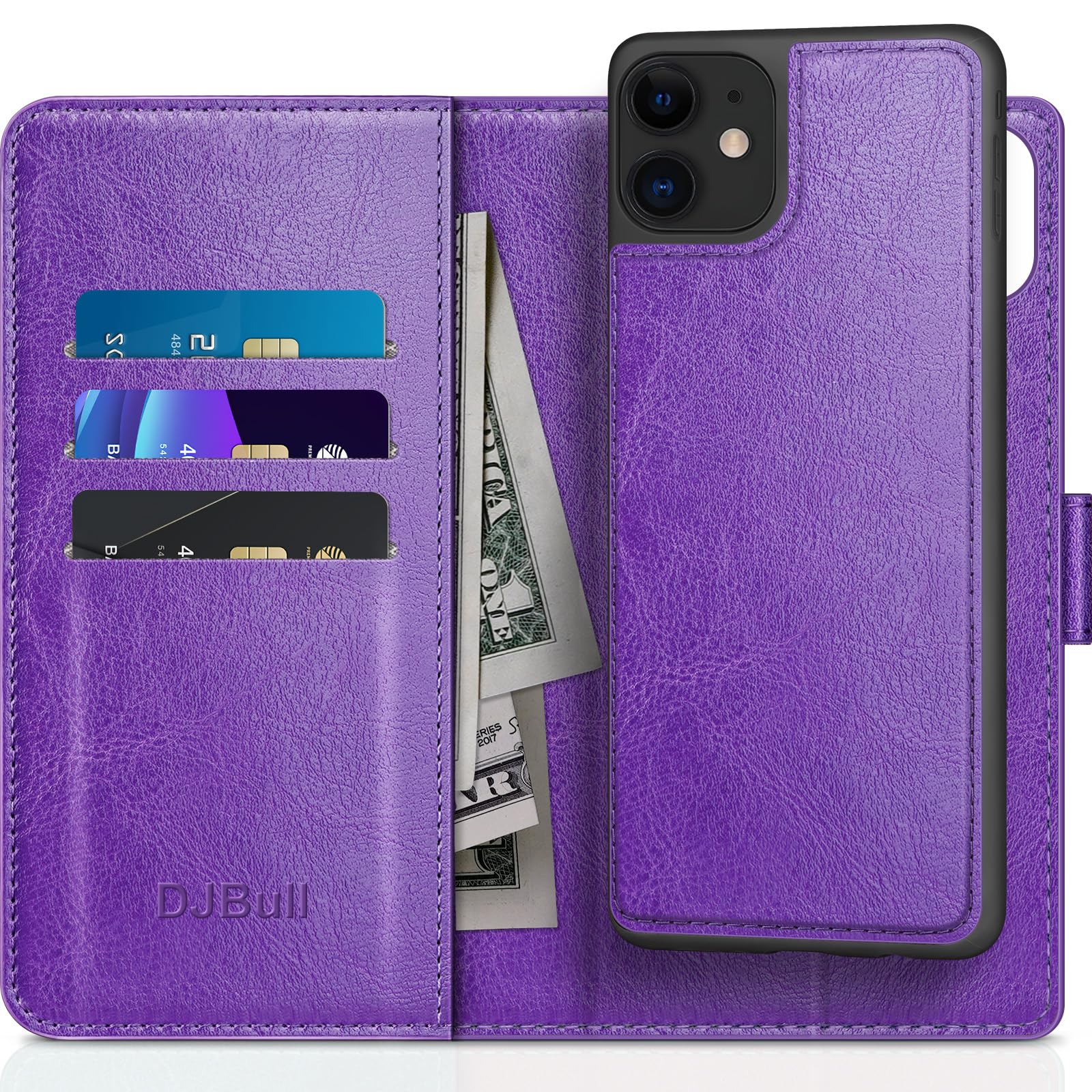 Photo 1 of 2-in-1 Detachable for iPhone 11 6.1 inch Wallet case with Credit Card Holder?RFID Blocking?,Flip Folio Book PU Leather Protective Cover Women Men for Apple 11 Phone case Purple