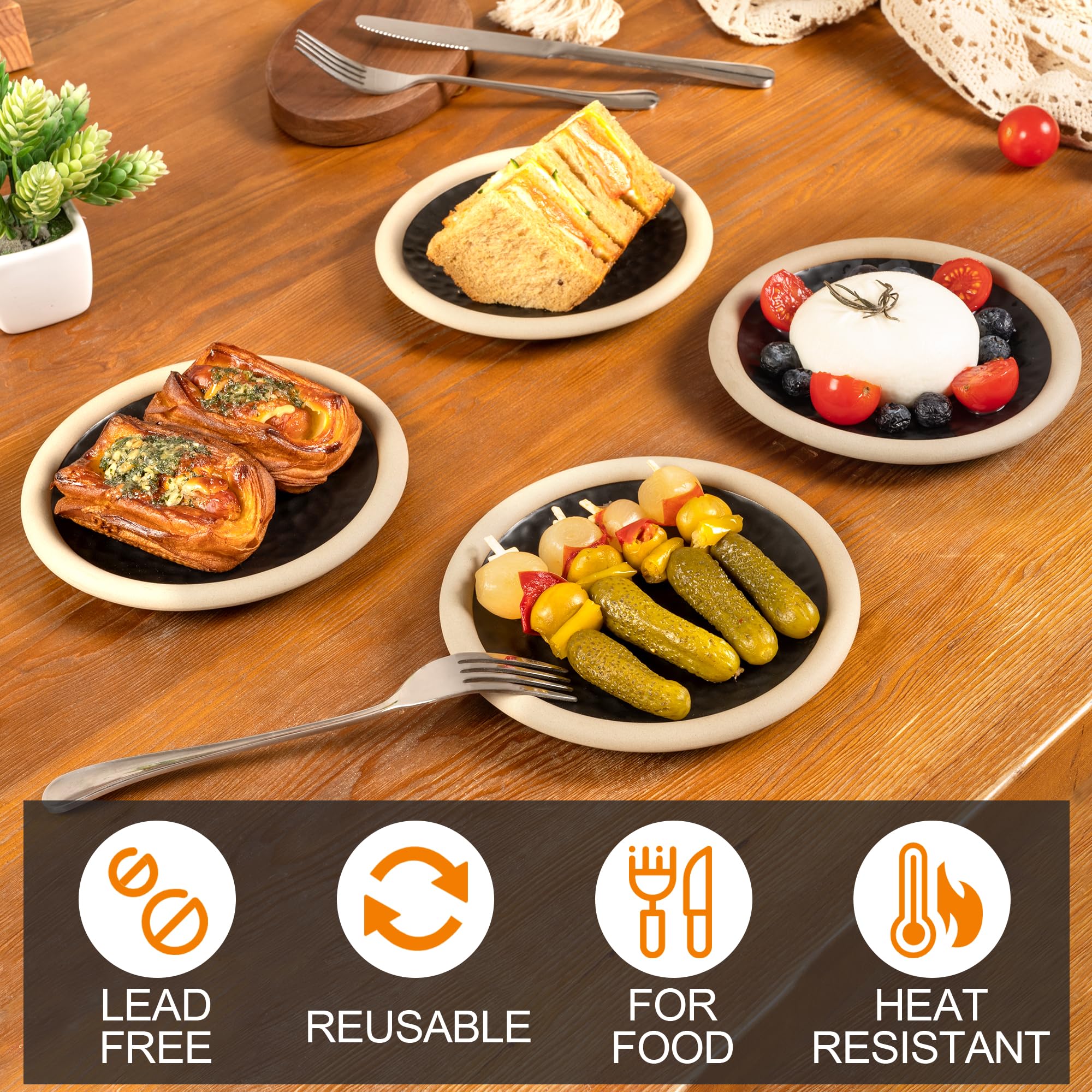 Urban Lifestyle Set Piatti Dessert 4 Pezzi 15 cm Piatti Moderni in Gres Nero Piattini Piccoli per Dolce e Antipasto Lavastoviglie e Microonde